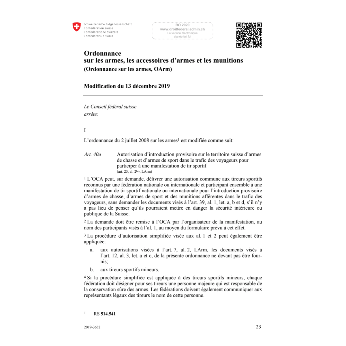 O armes (OArm) Mod. 13.12.19
