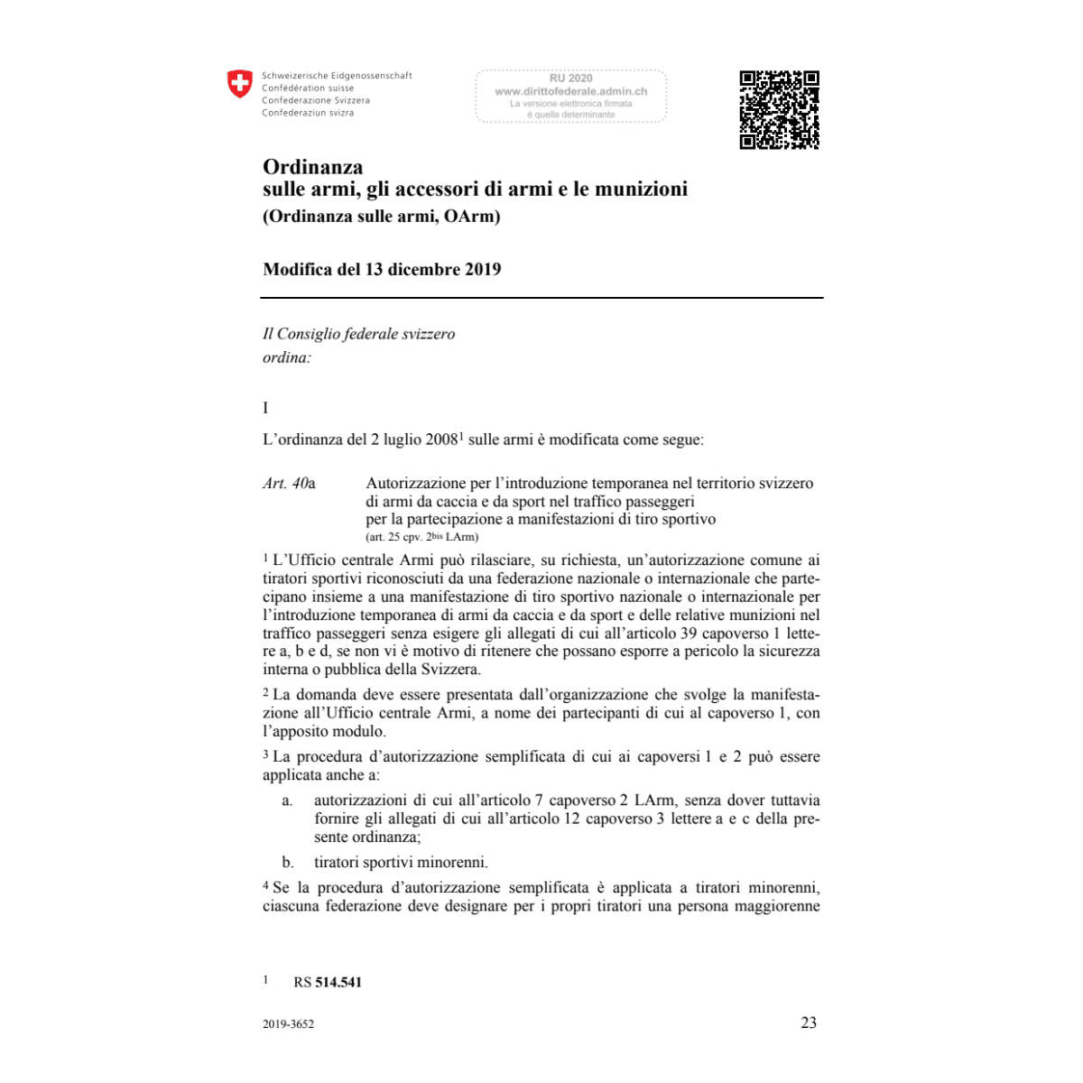 O armi (OArm) Mod. 13.12.19