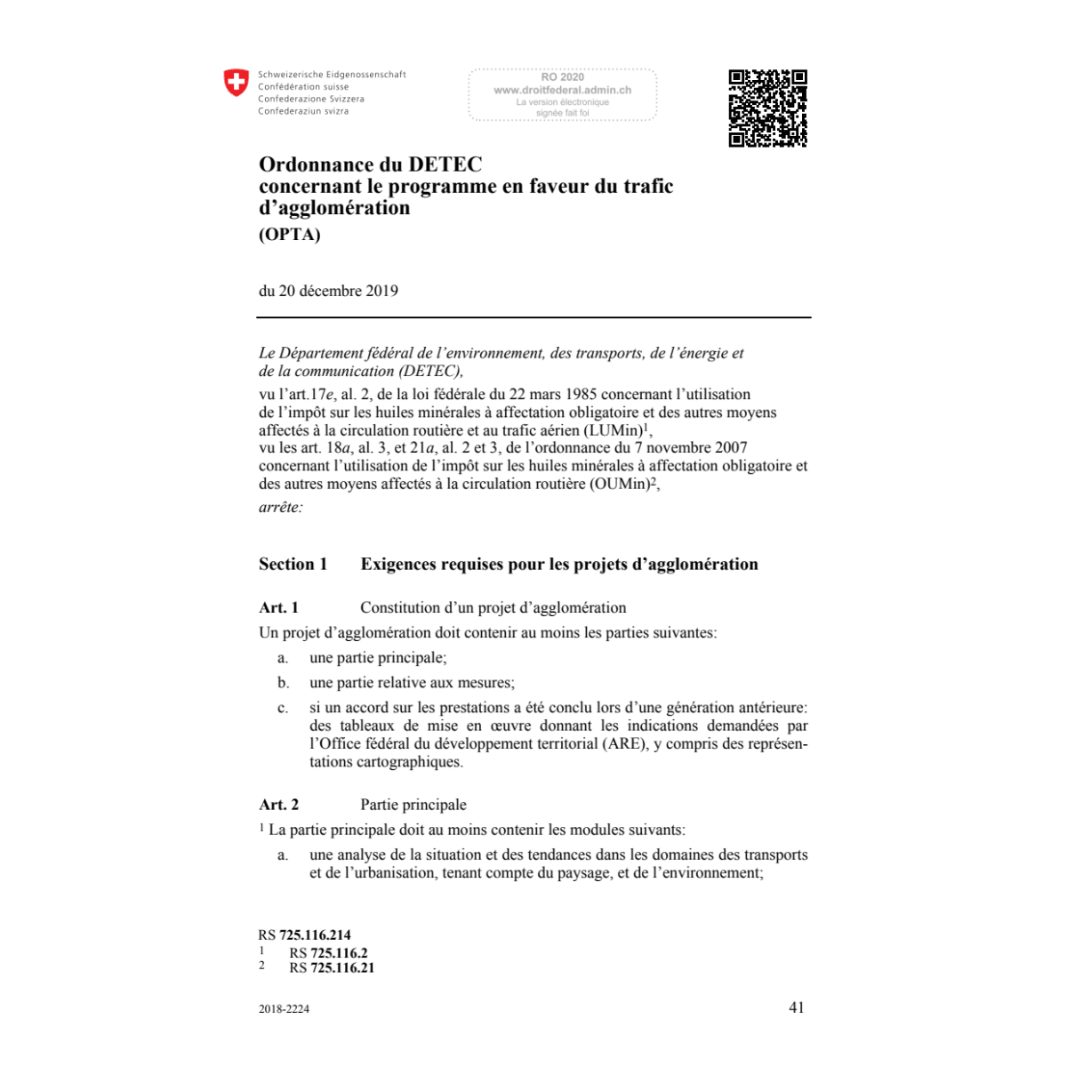 O DETEC programme trafic agglomération