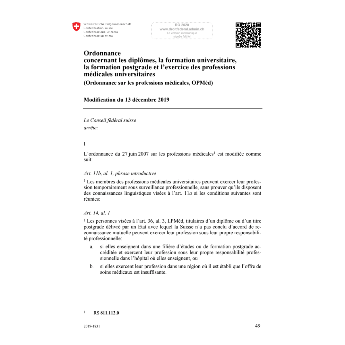 O professions médicales Mod. 13.12.19