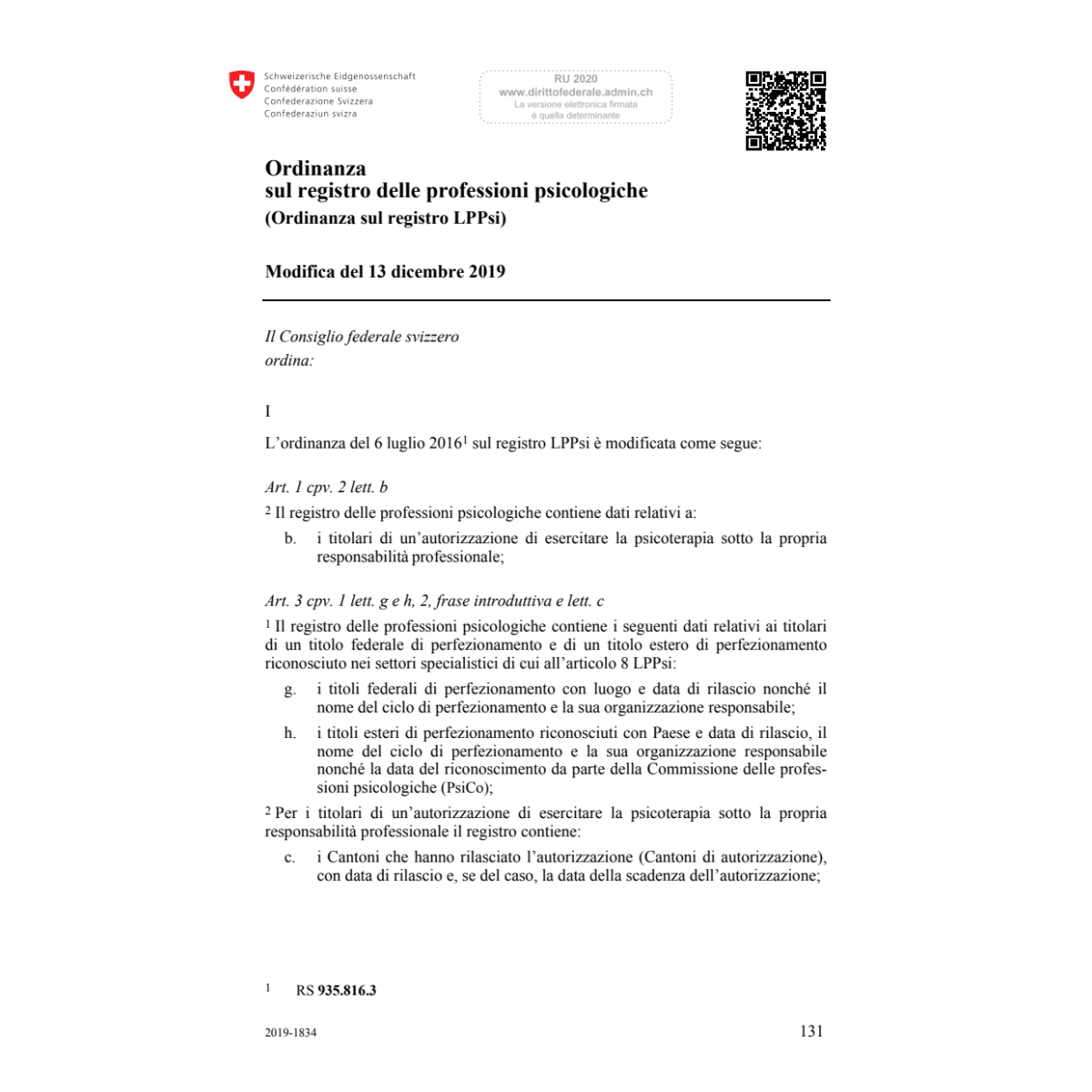 O registro LPPsi Mod. 13.12.19