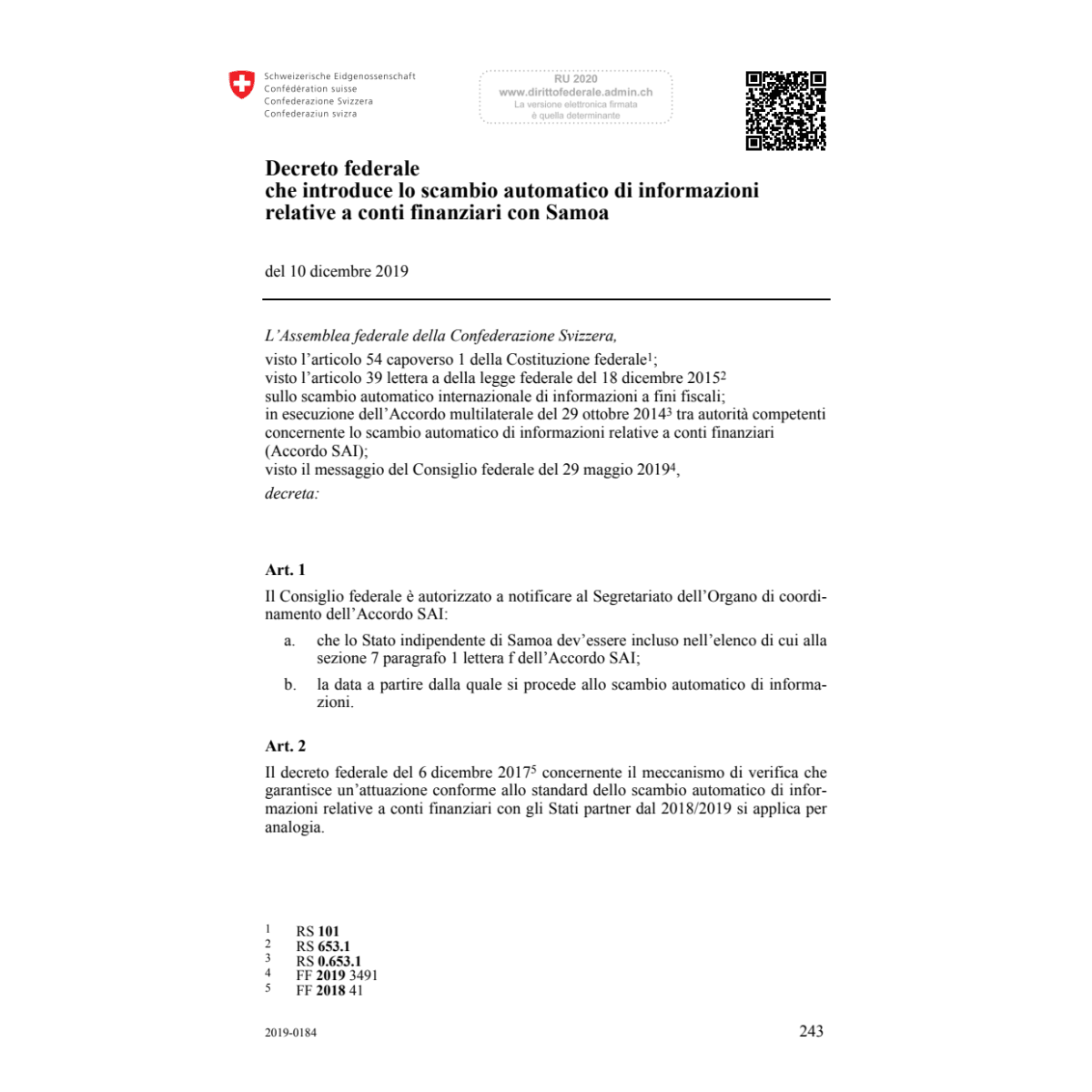 DF conti finanziari Samoa