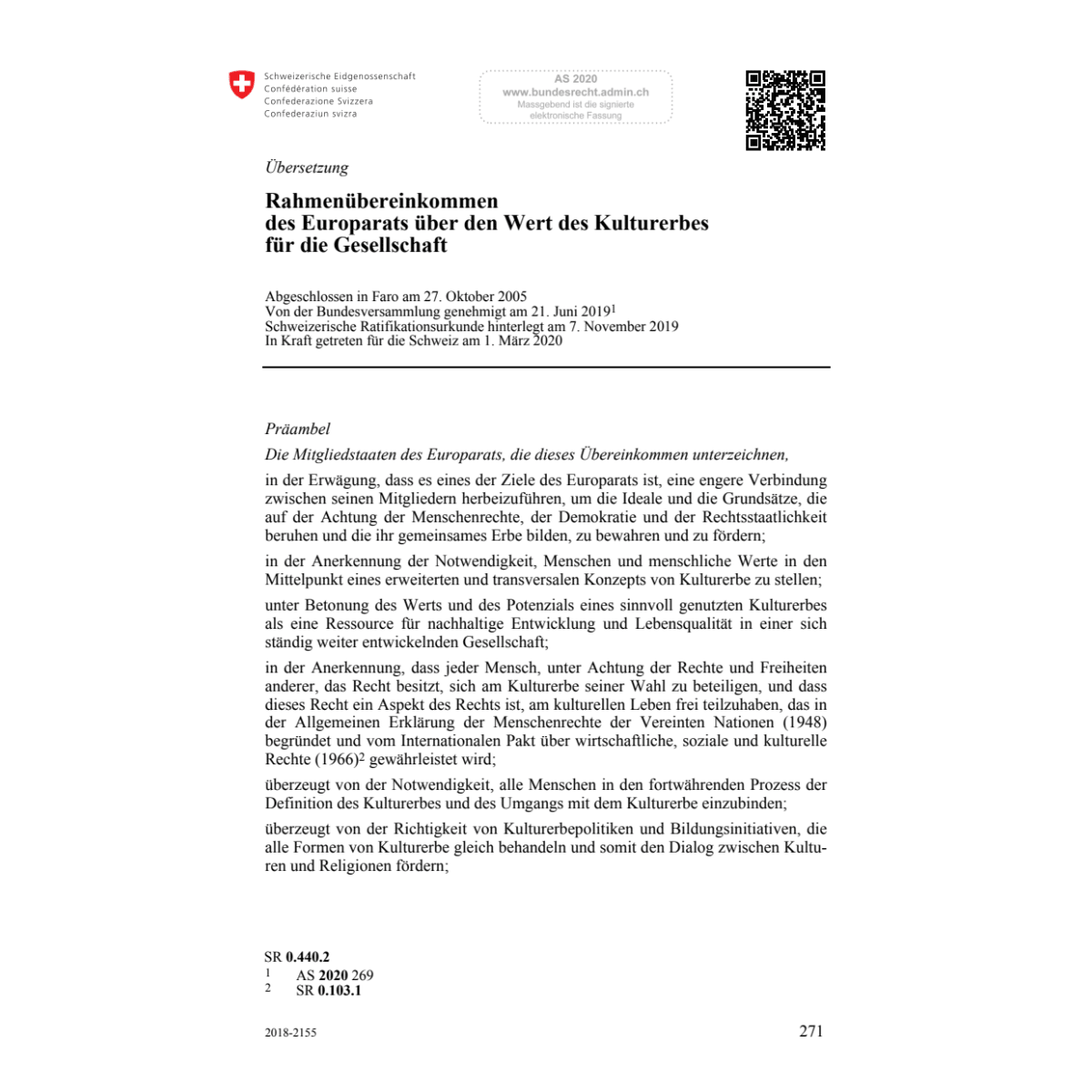Rahmenübereinkommen des Kulturerbes