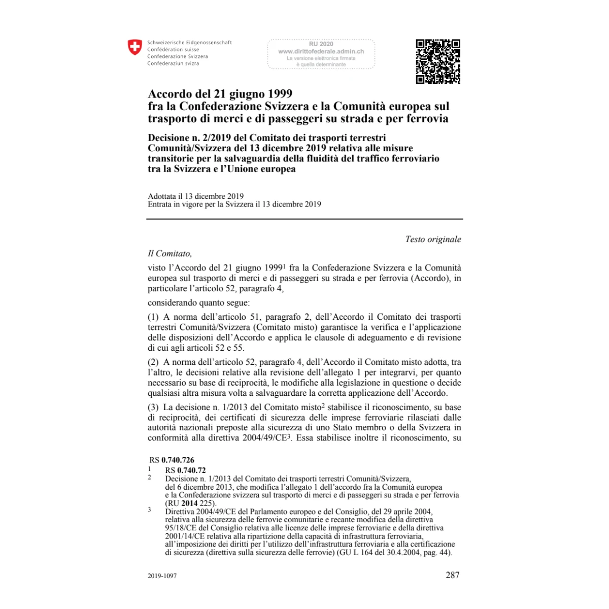 Acc. trasporto merci e passeggeri 2/2019