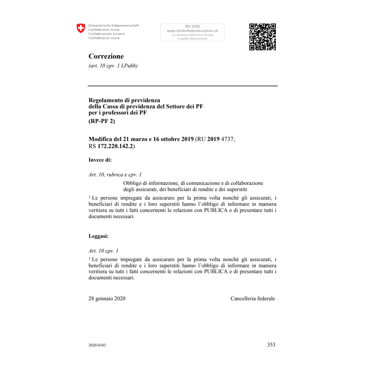 Correzione (RP-PF 2) Mod. 16.10.19
