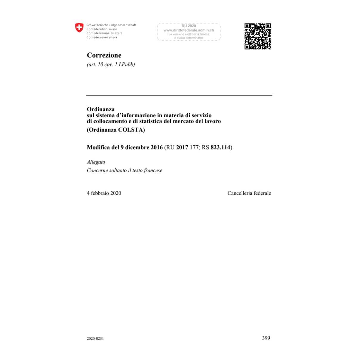 Correzione O mercato del lavoro (COLSTA)