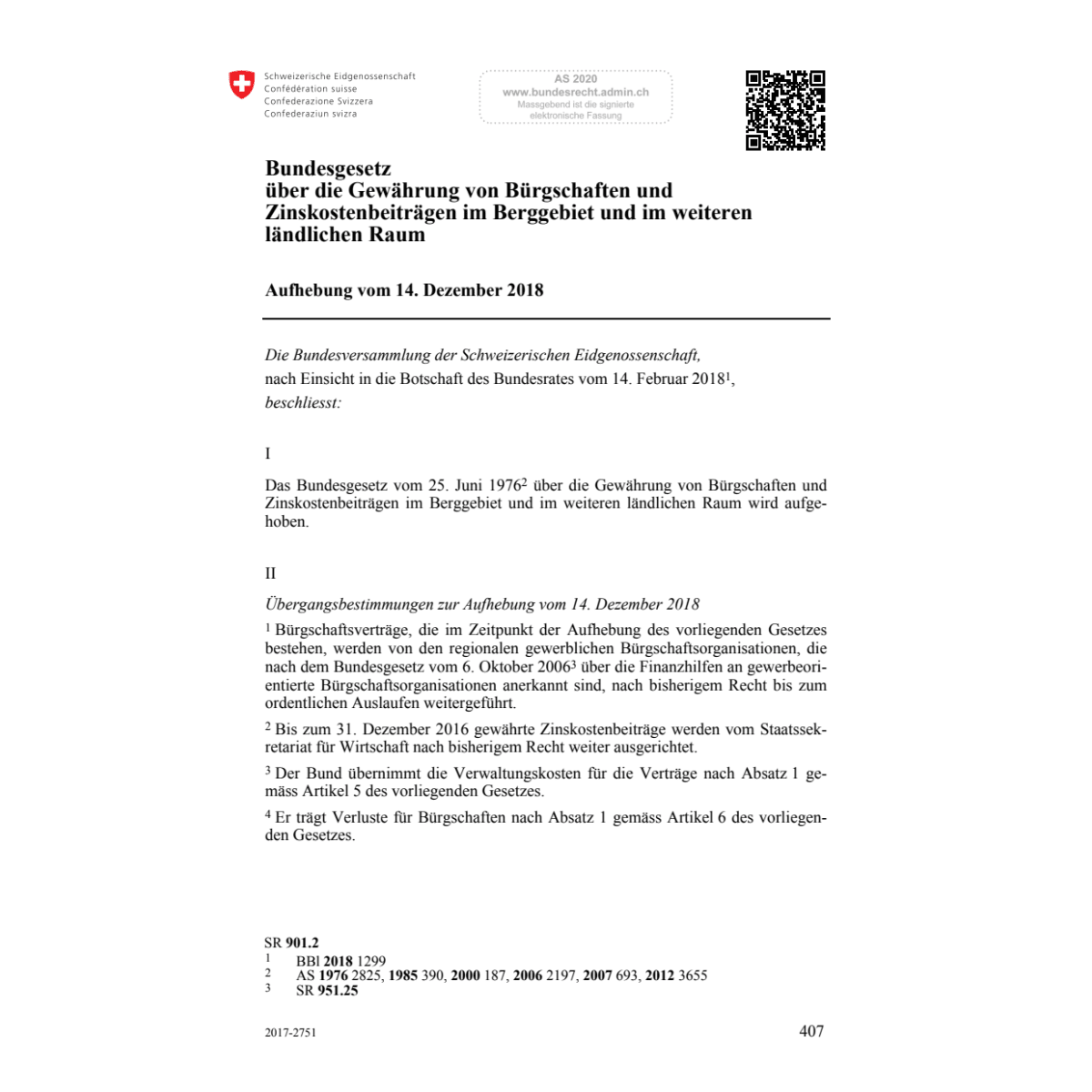 BG Bürgschaften Aufhebung vom 14.12.18