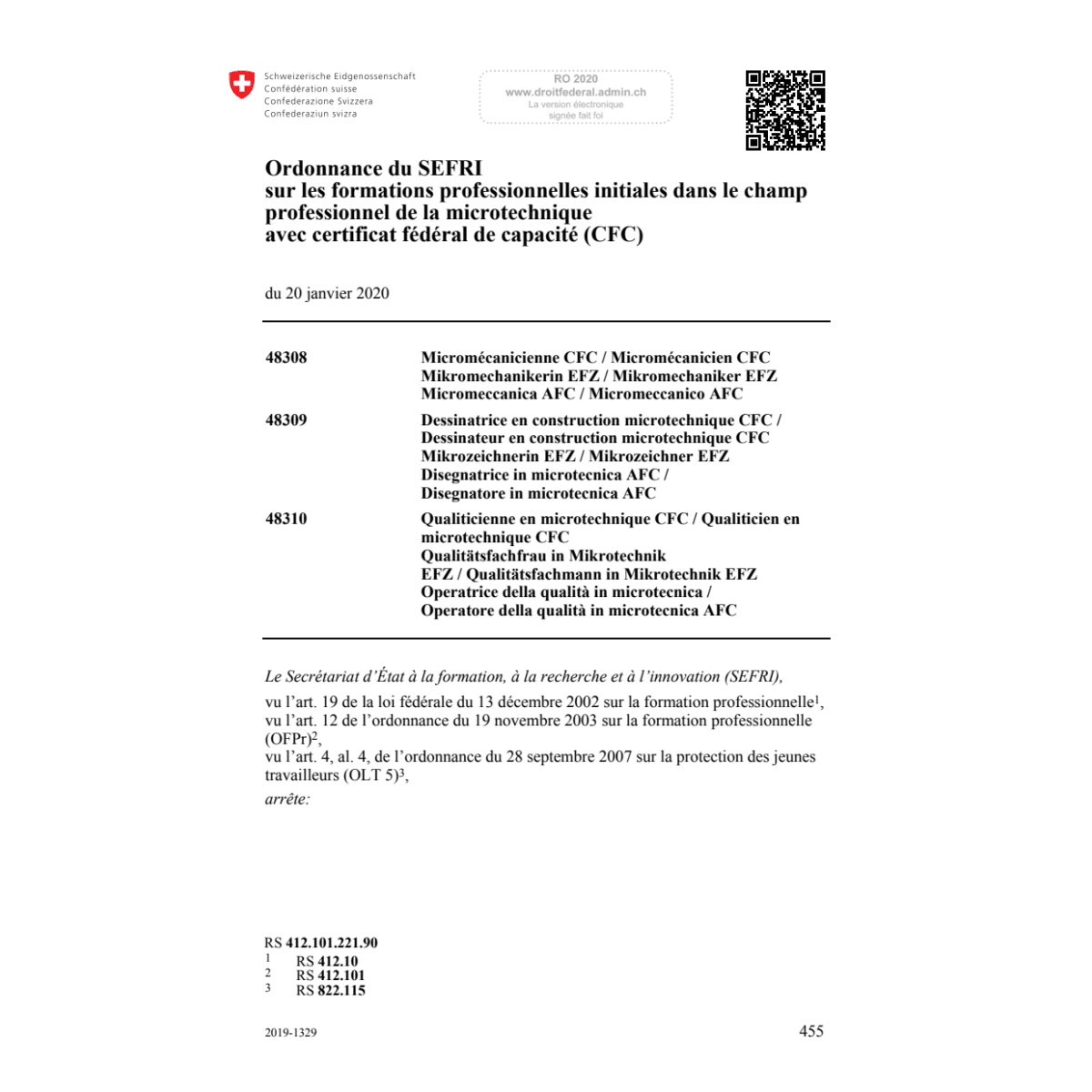 O formations prof. microtechnique CFC