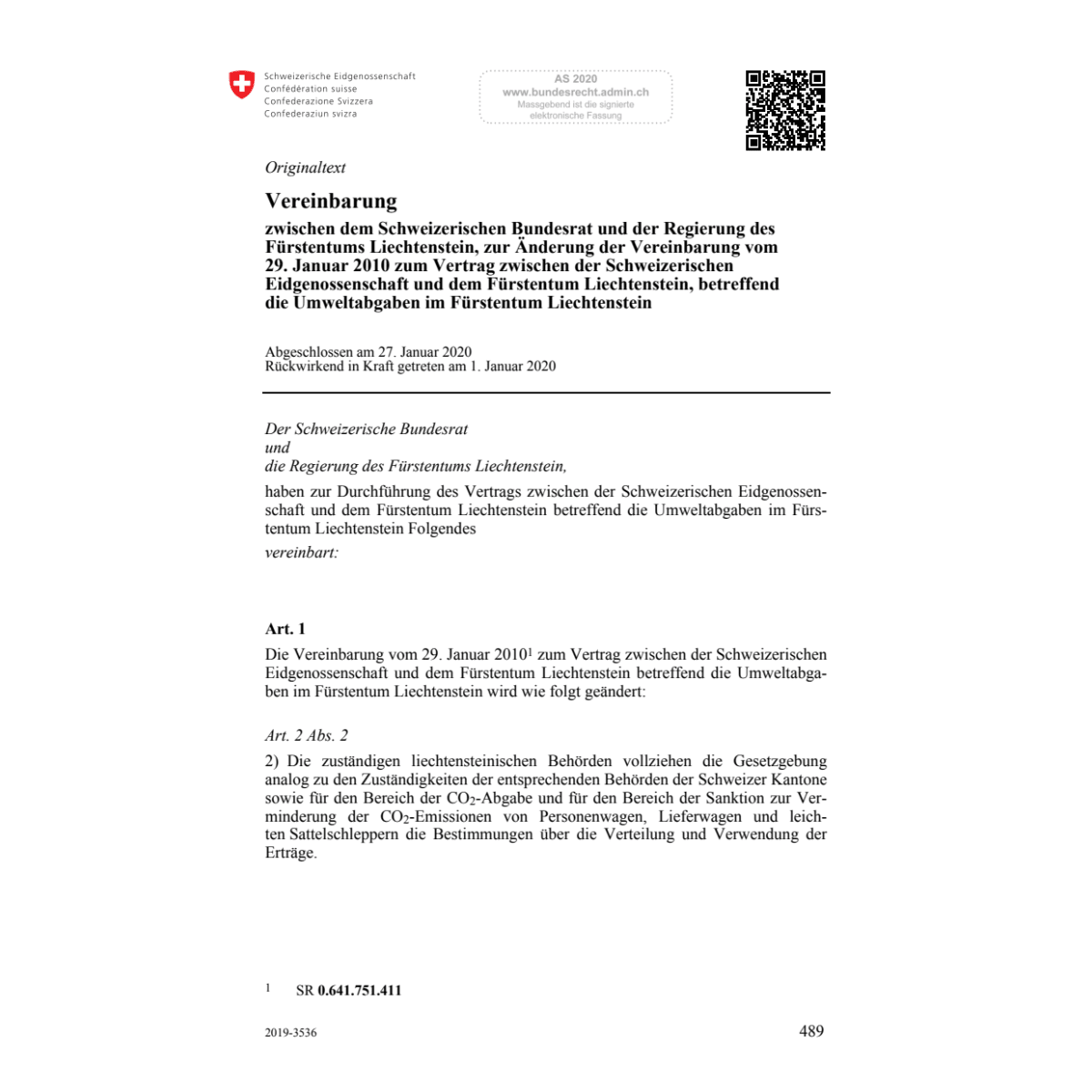 Vereinb. Schweiz. BR. Reg. Liechtenstein