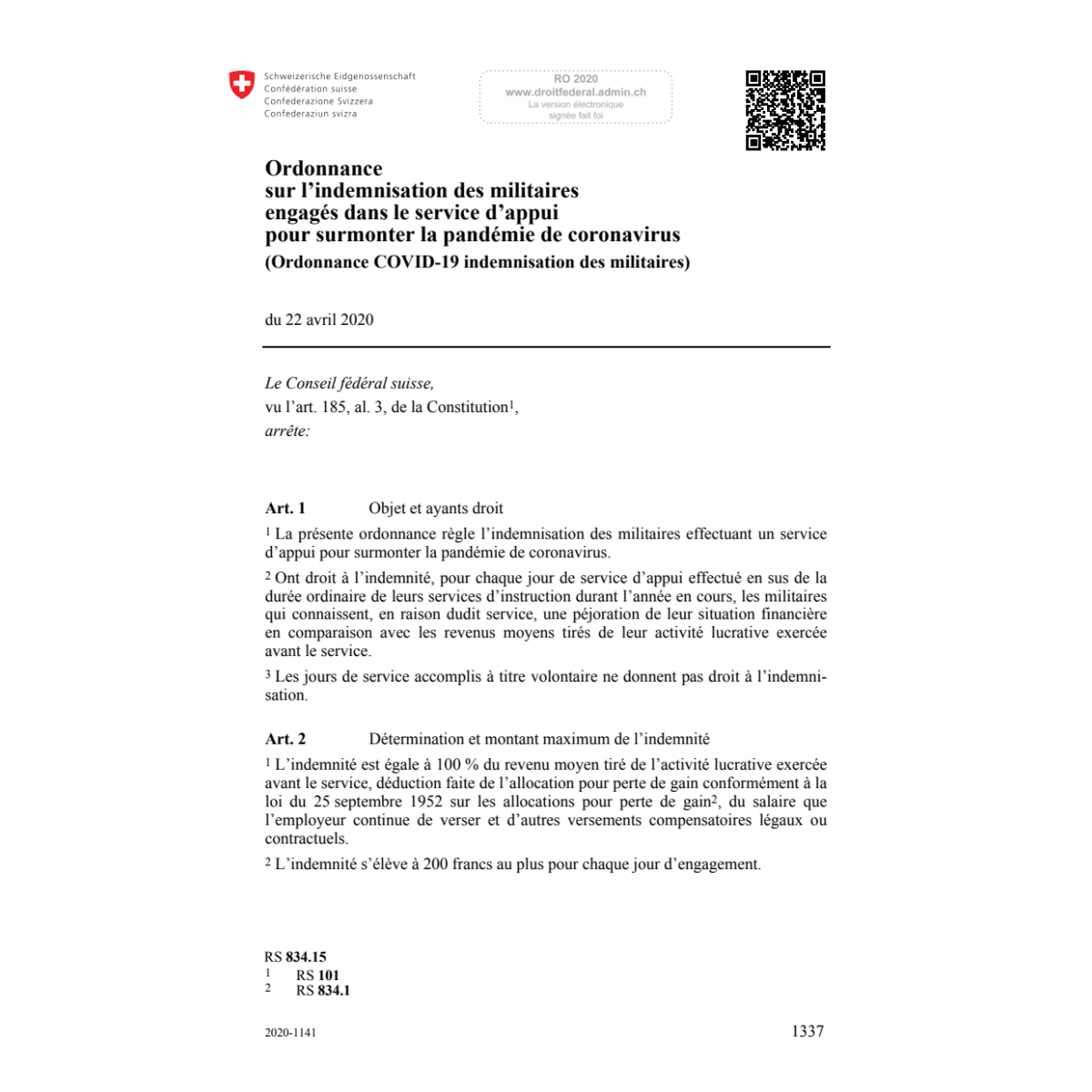 O COVID-19 indemnisation militaires