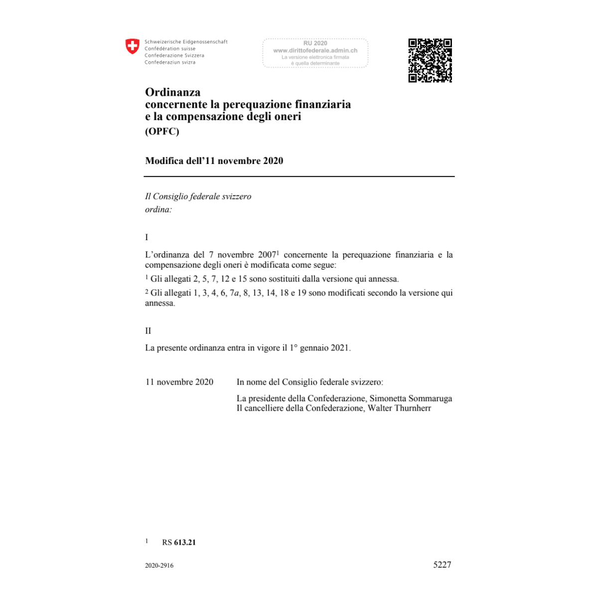 O perequazione finanziaria Mod. 11.11.20
