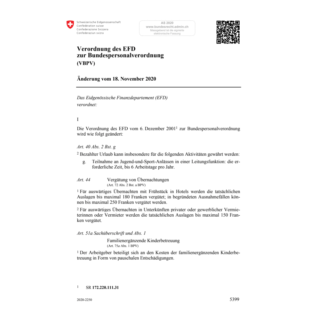 V Bundespersonal (VBPV) Änd. 18.11.2020