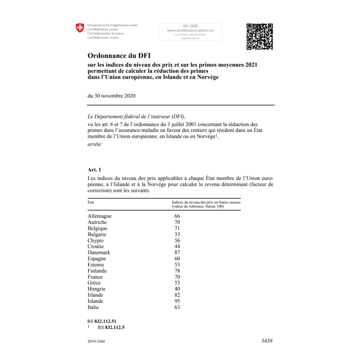 O réduction primes UE, Islande, Norvège