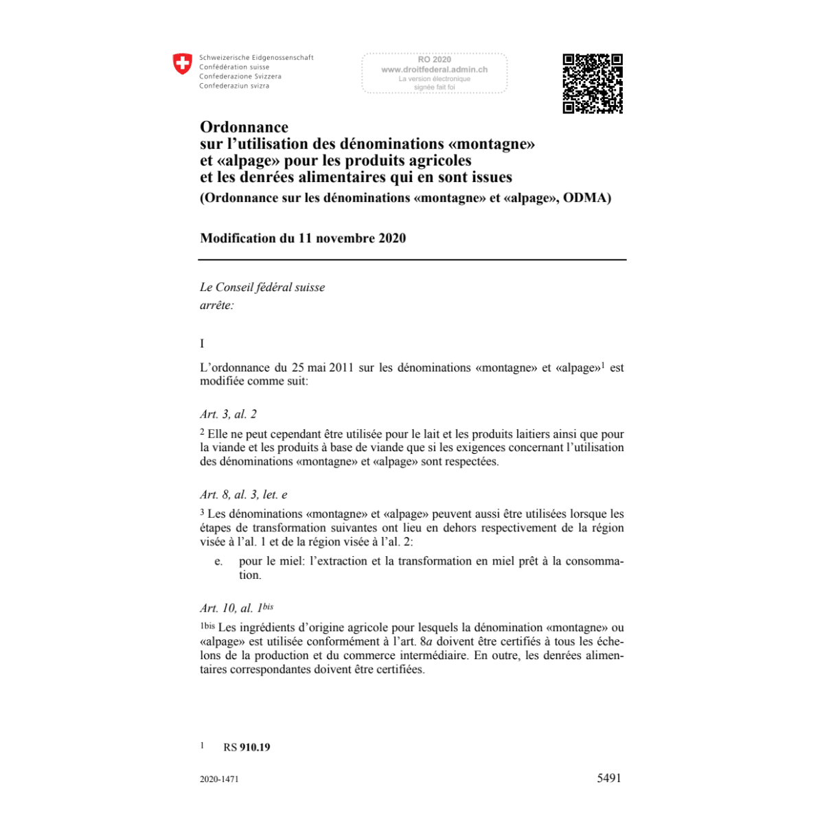 O montagne et alpage (ODMA) Mod.11.11.20