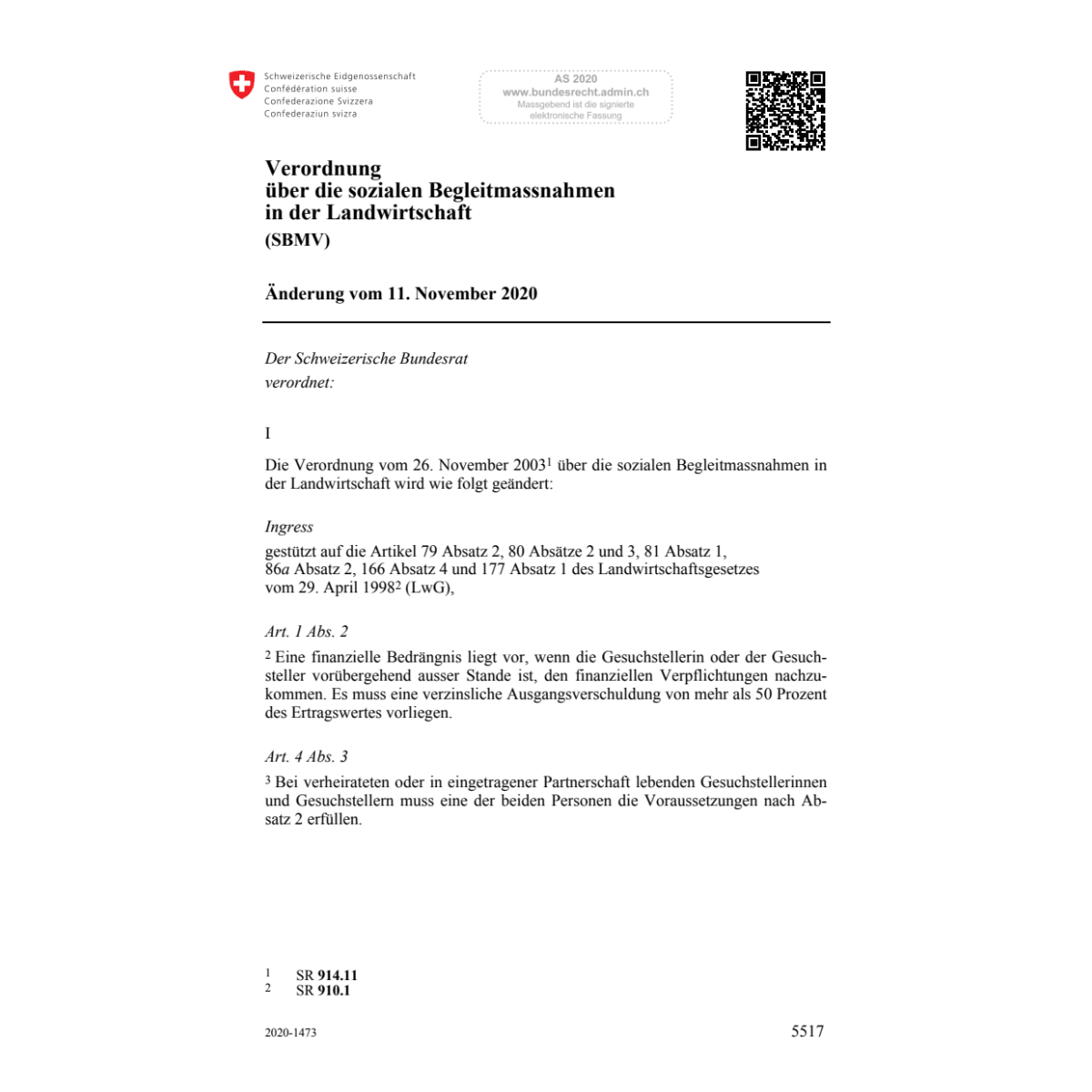 V Begleitmassnahmen (SBMV) Änd. 11.11.20