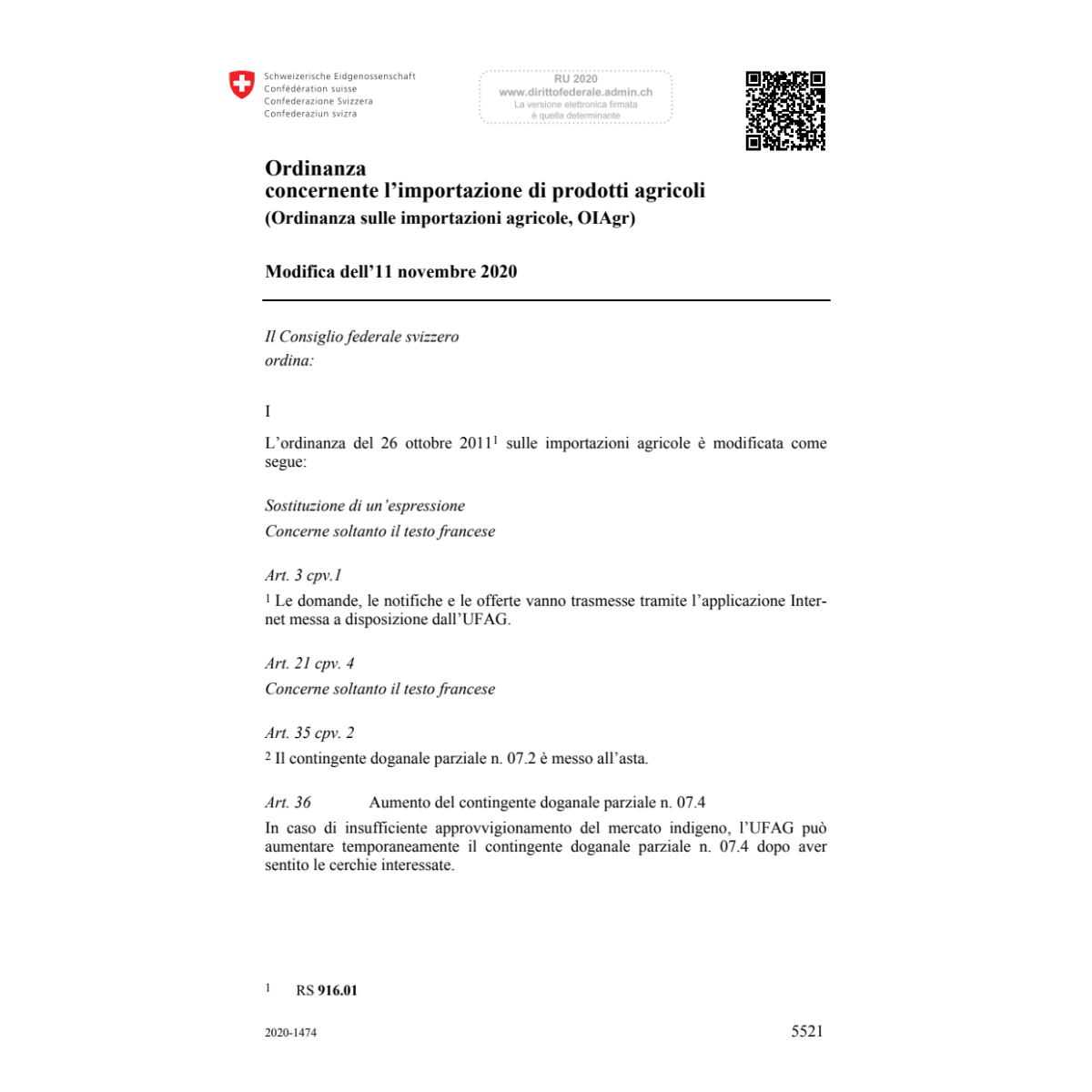 O import. agricole (OIAgr) Mod. 11.11.20