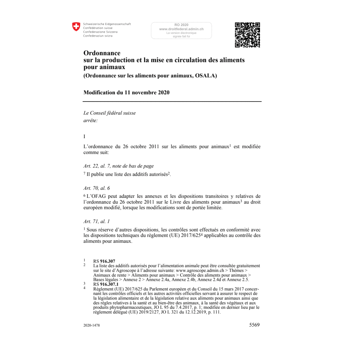 O aliments animaux Mod. 11.11.2020