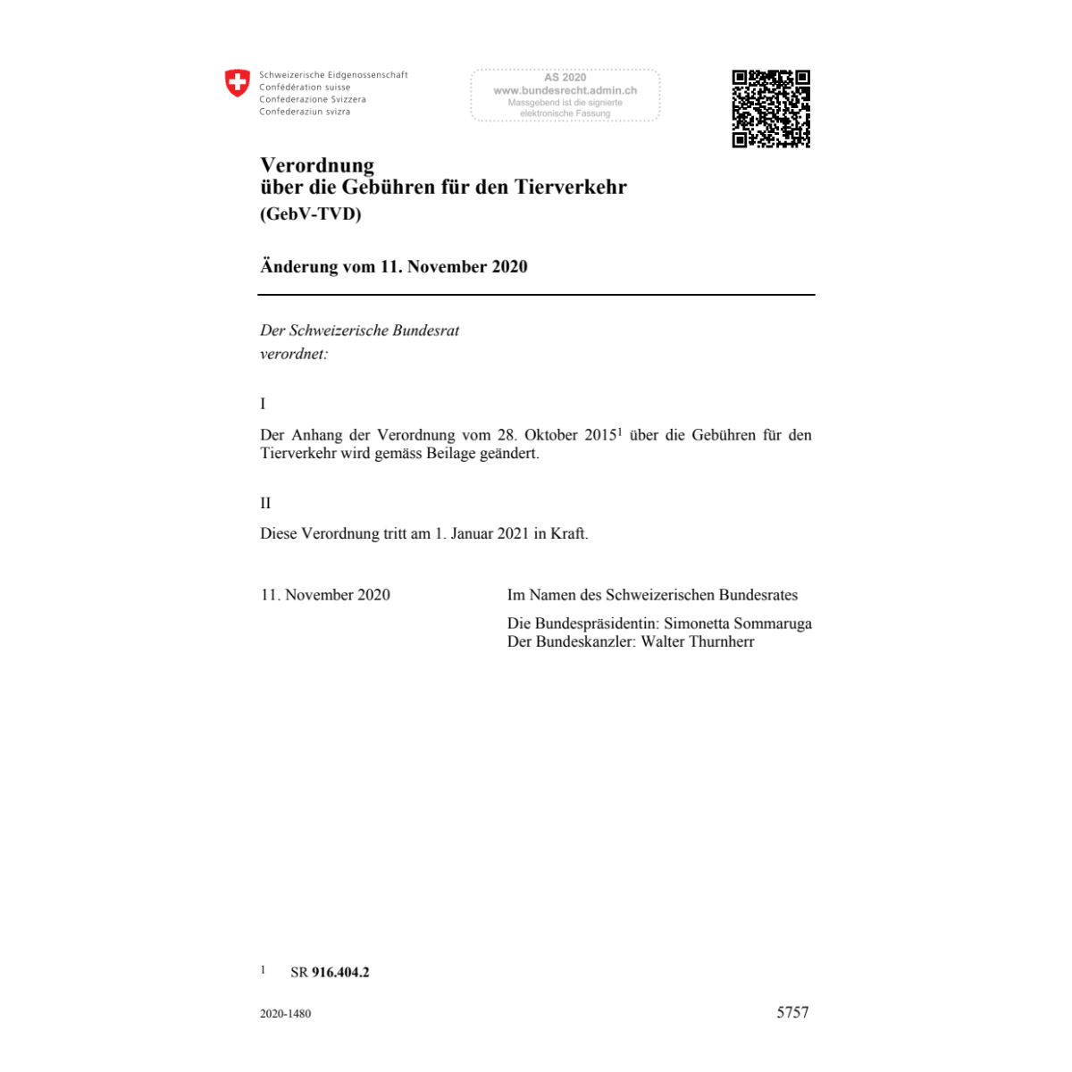 V Gebühren Tierverkehr Änd. 11.11.20