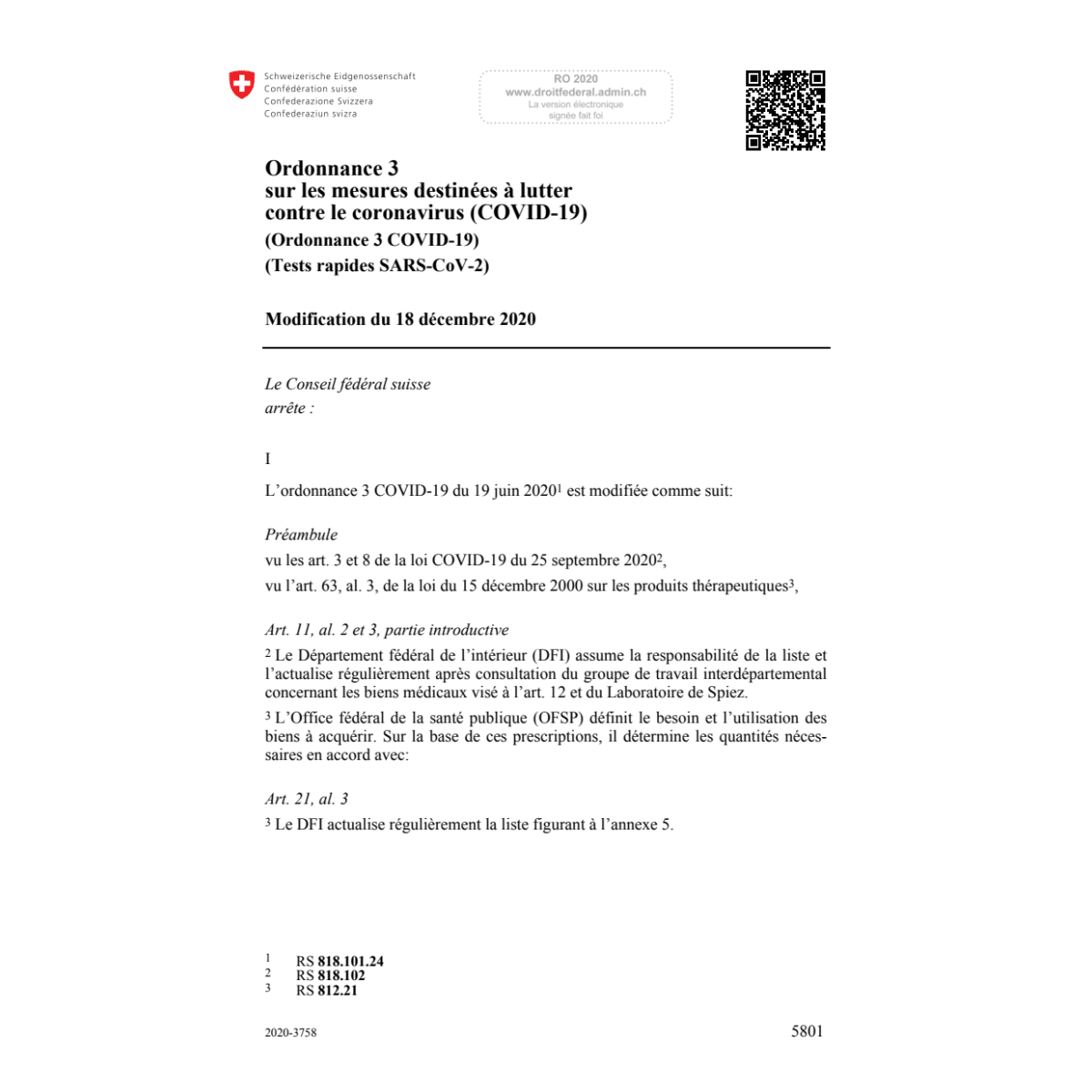 O 3 COVID-19 Tests rapides Mod. 18.12.20