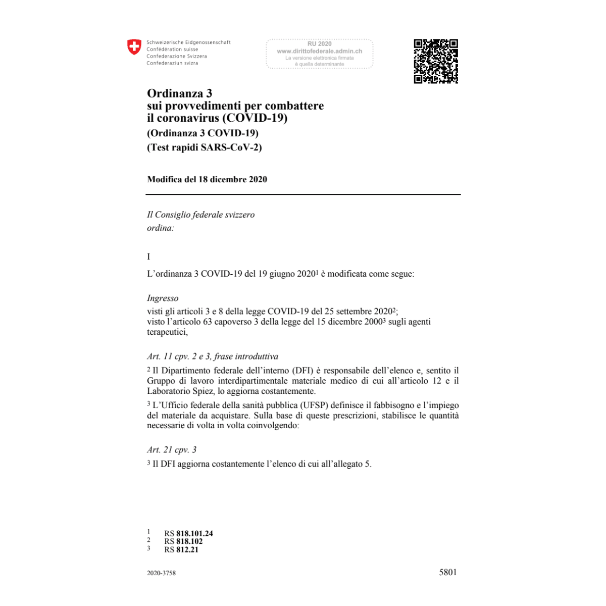 O 3 COVID-19 Test rapidi Mod. 18.12.20