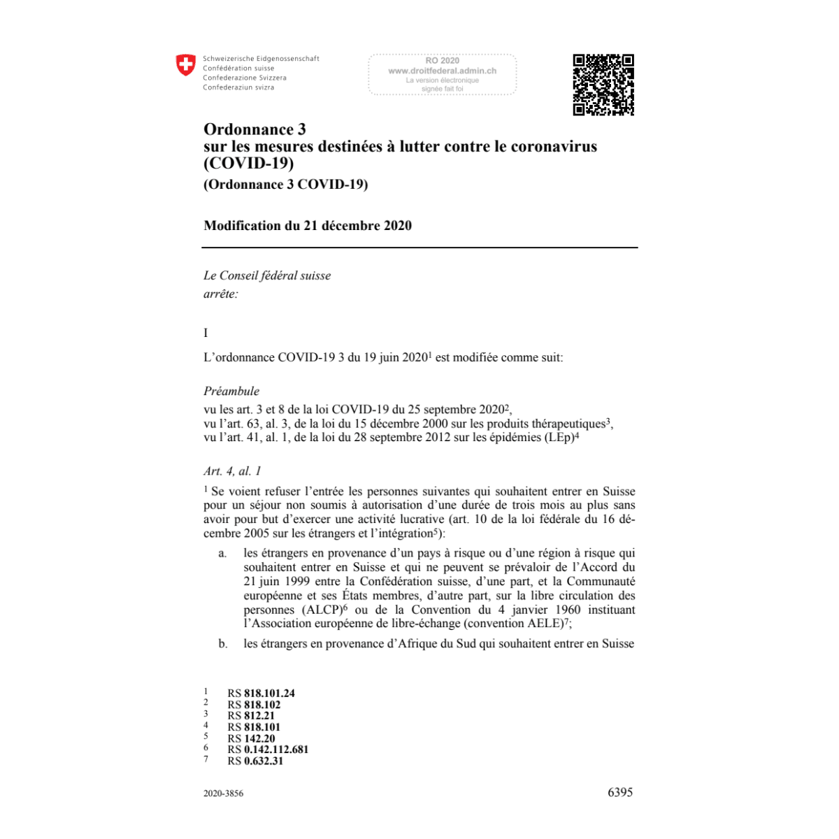 O (Ordonnance 3 COVID-19) Mod. 21.12.20