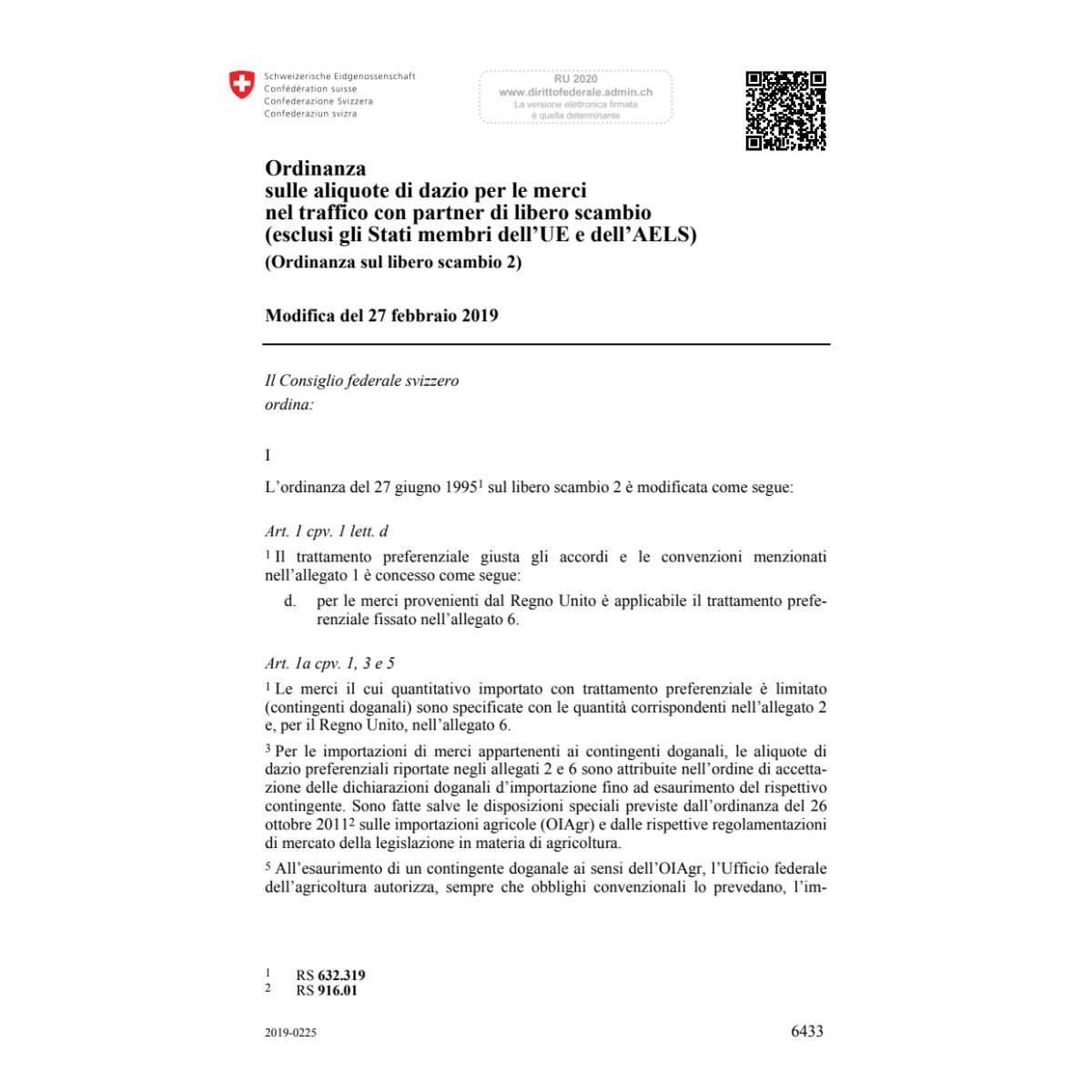 O libero scambio 2 Mod. 27.02.2019