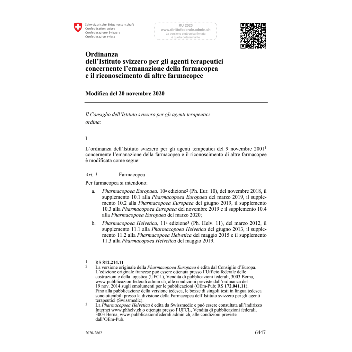 O emanazione farmacopea Mod. 20.11.2020