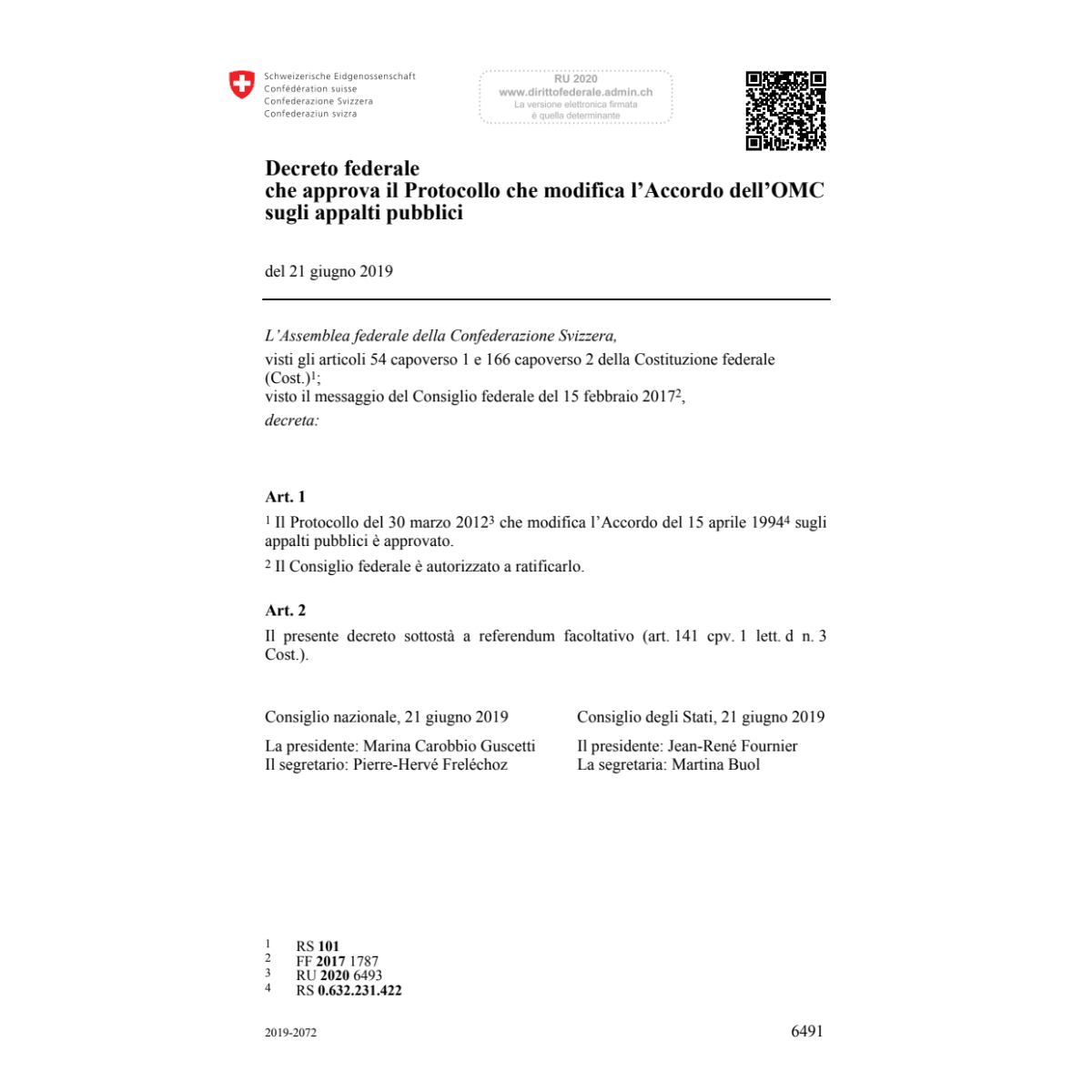 DF Acc. dell’OMC sugli appalti pubblici