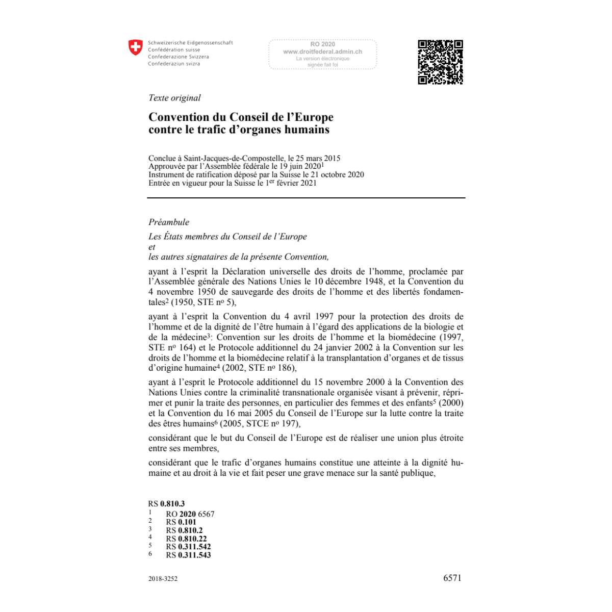 Conv. Conseil Europe organes humains