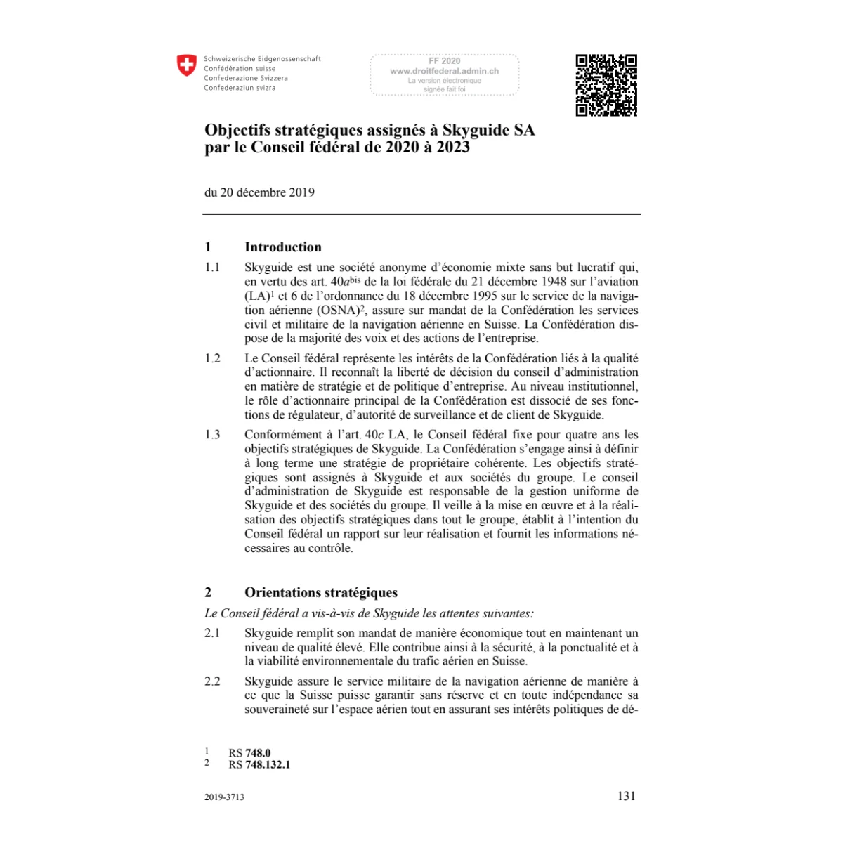 Objectifs stratégiques CF 2020 à 2023