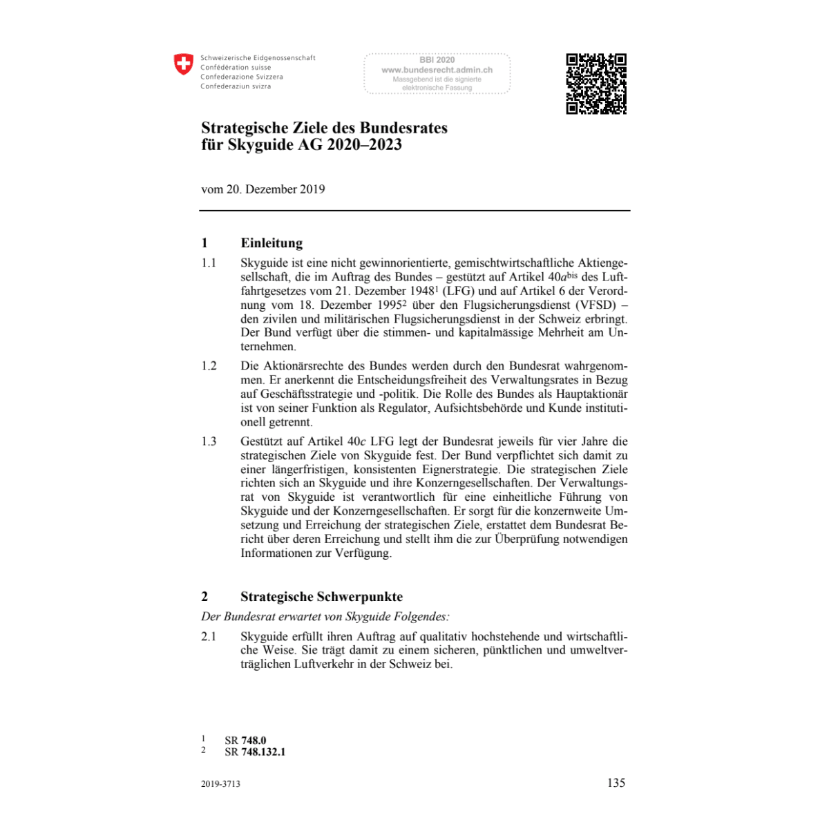 Strategische Ziele BR Skyguide 2020-2023