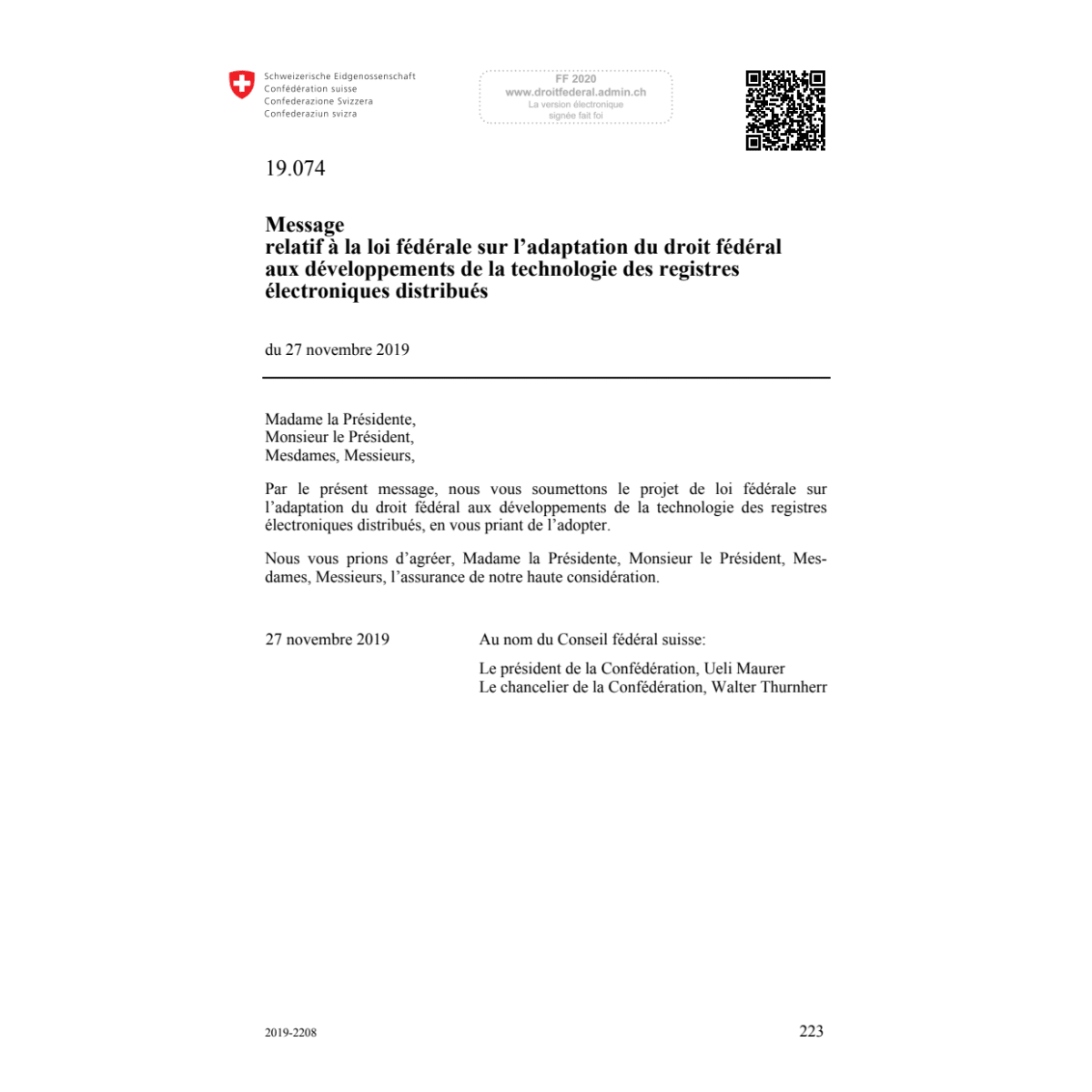 M dév. techn. reg. électr. distr.,19.074