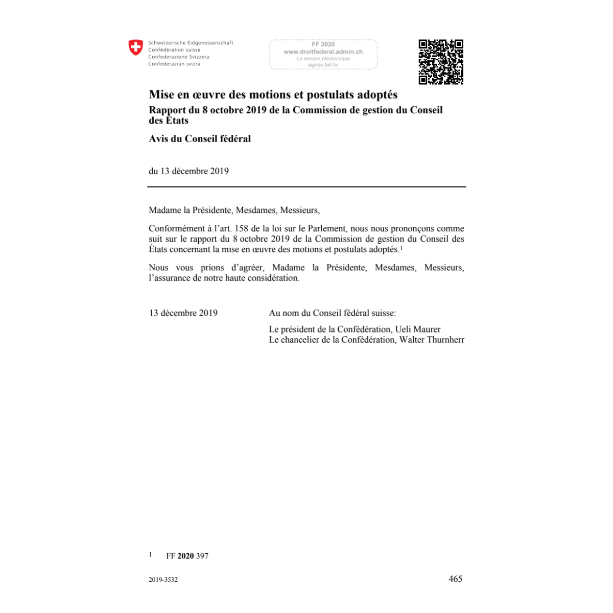Motions et postulates - Avis du CF