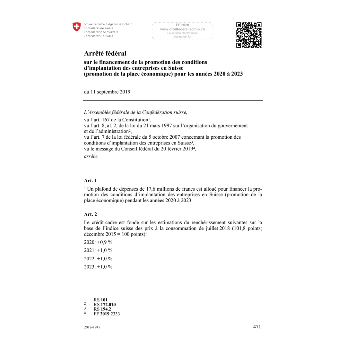 AF promotion place économ. 2020 à 2023