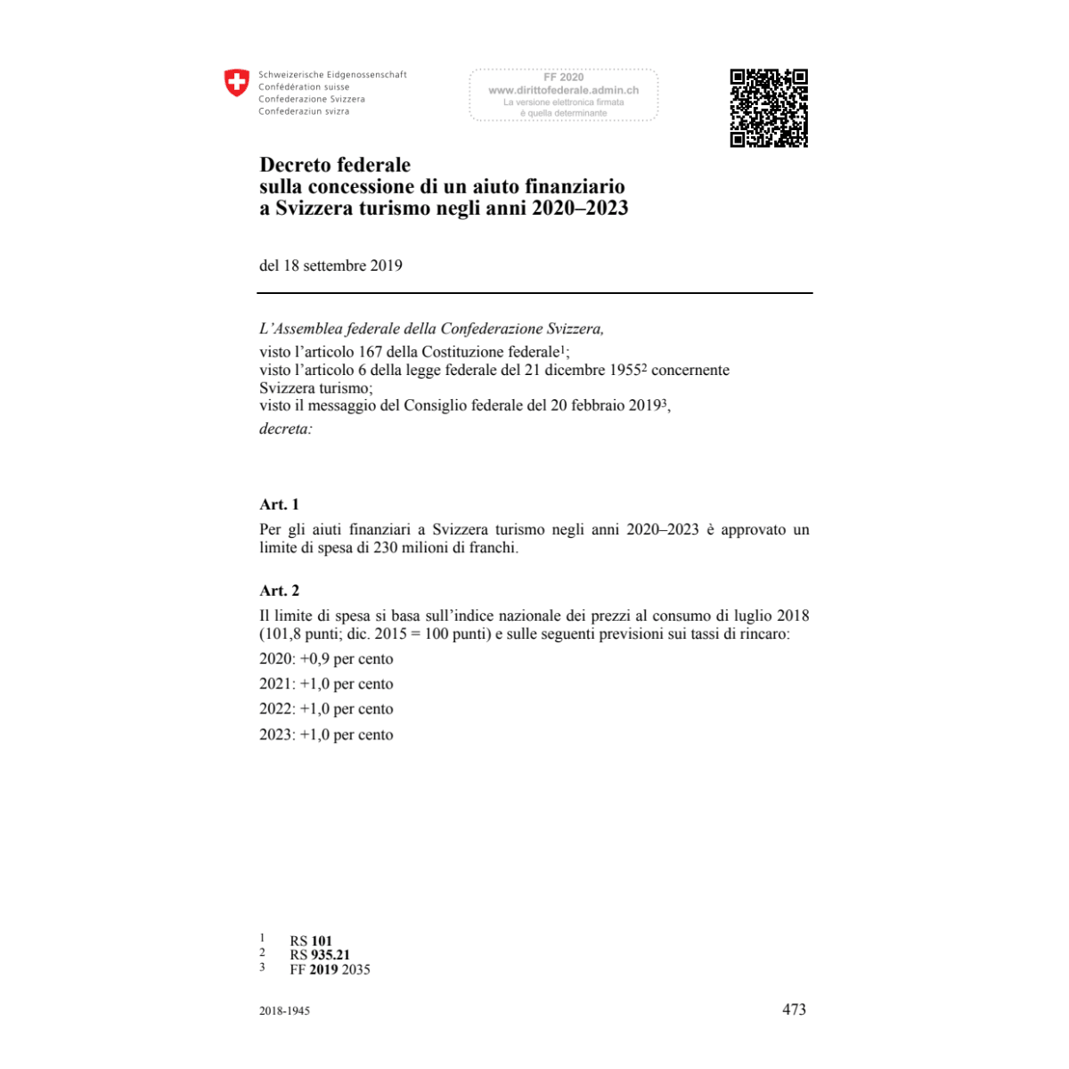 DF aiuto finanziario turismo 2020-2023