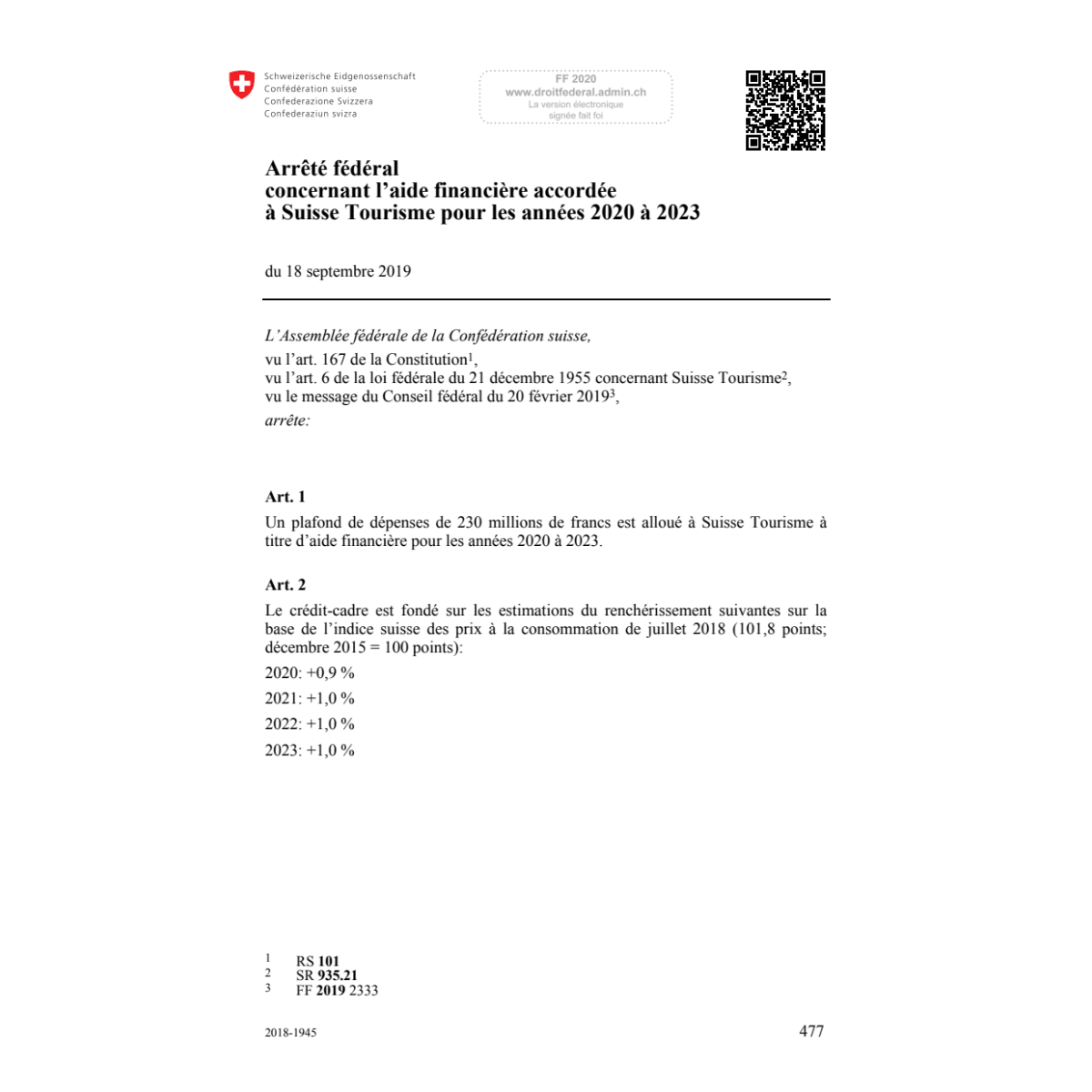 AF aide financière tourisme 2020-2023