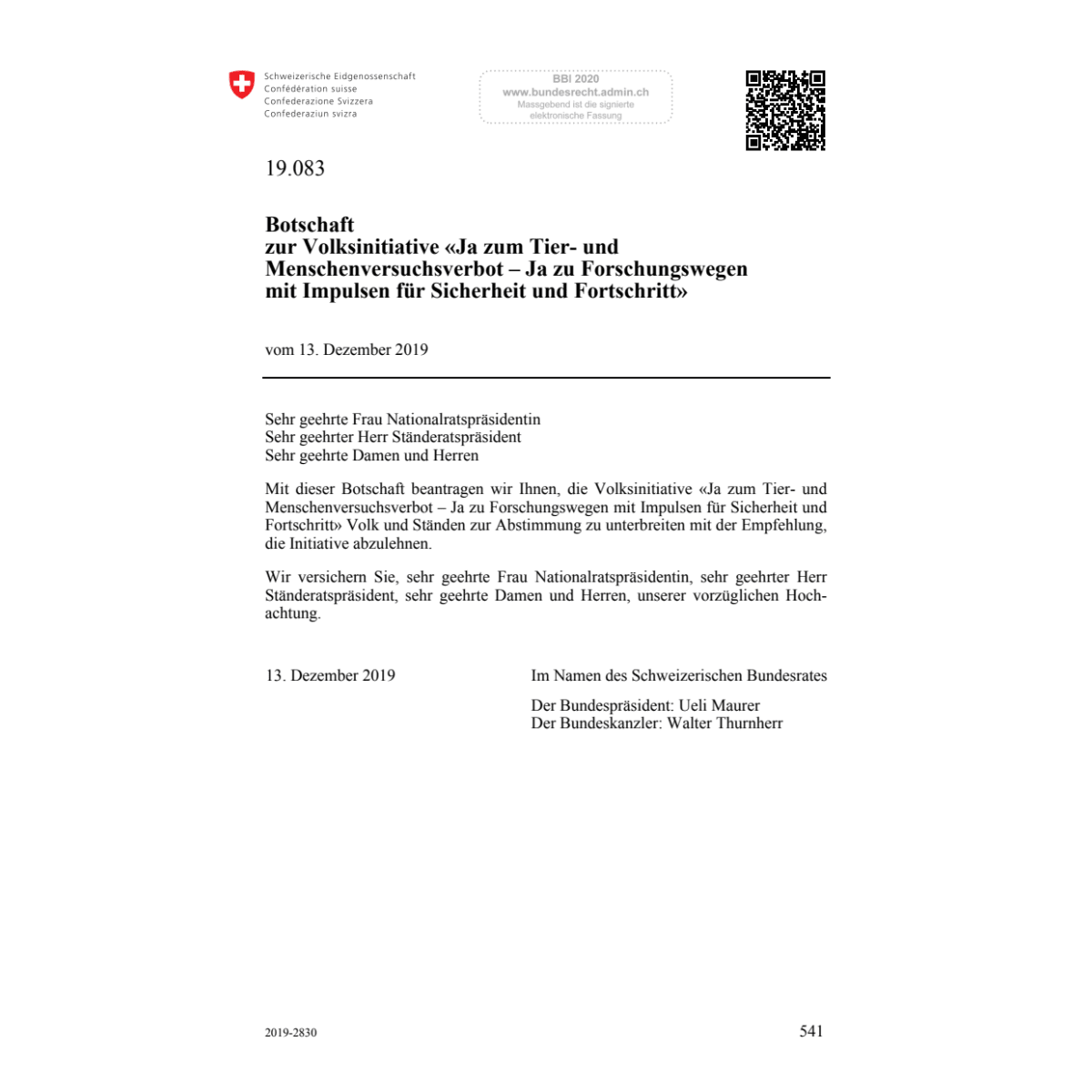 BO Tier-u. Menschenversuchsverbot 19.083