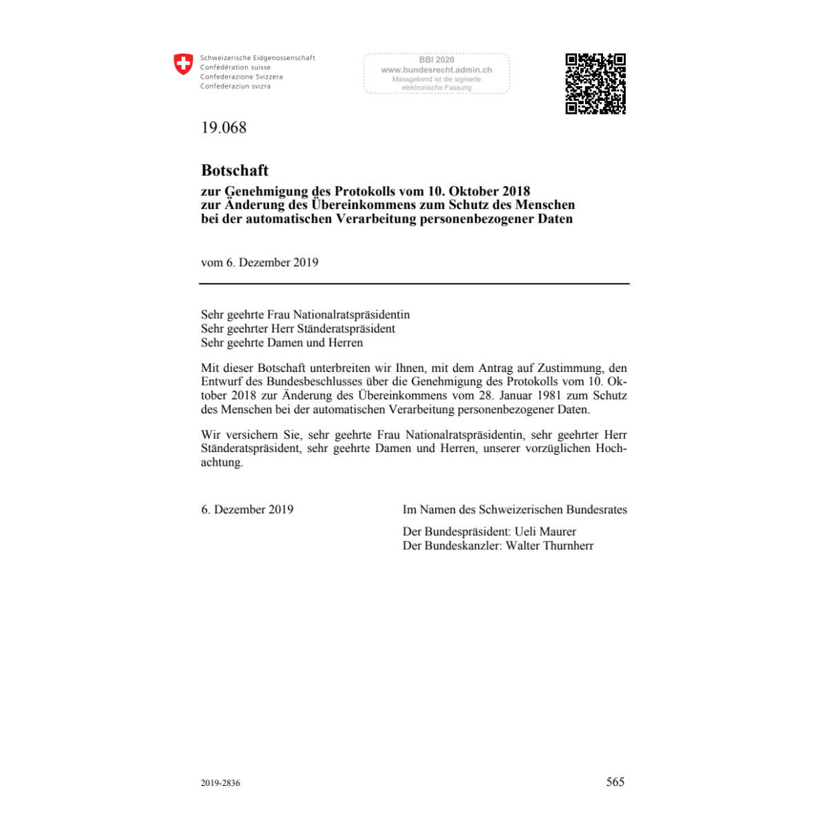 BO Übereink. Schutz des Menschen 19.068