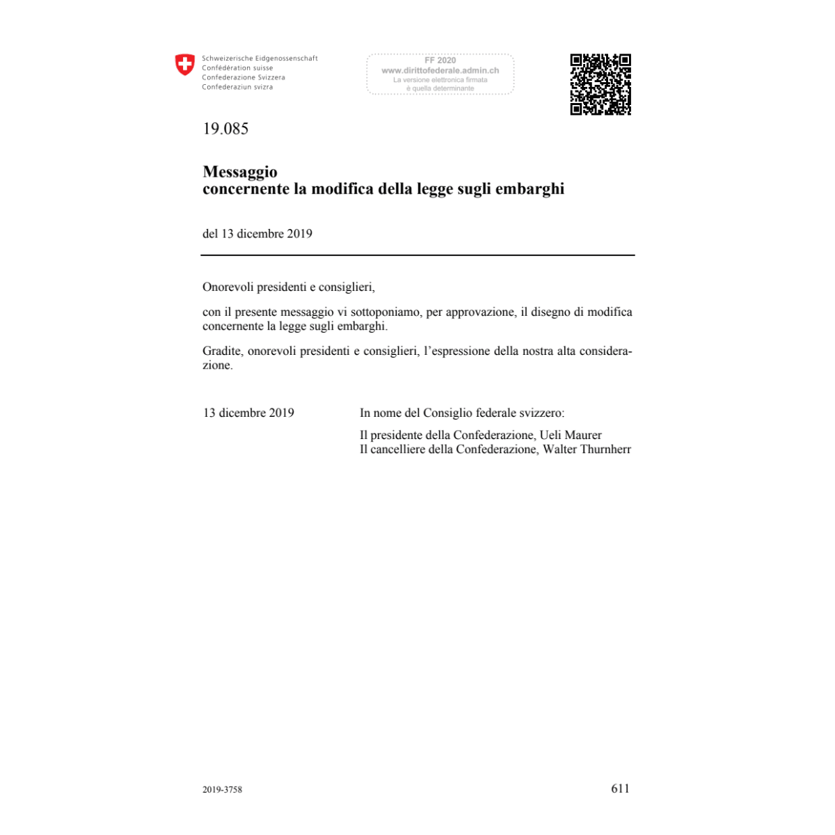 M mod. della legge sugli embarghi 19.085