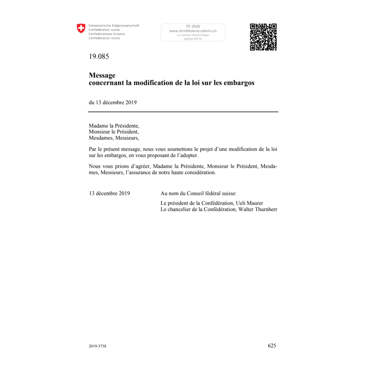 M mod. de la loi sur les embargos 19.085