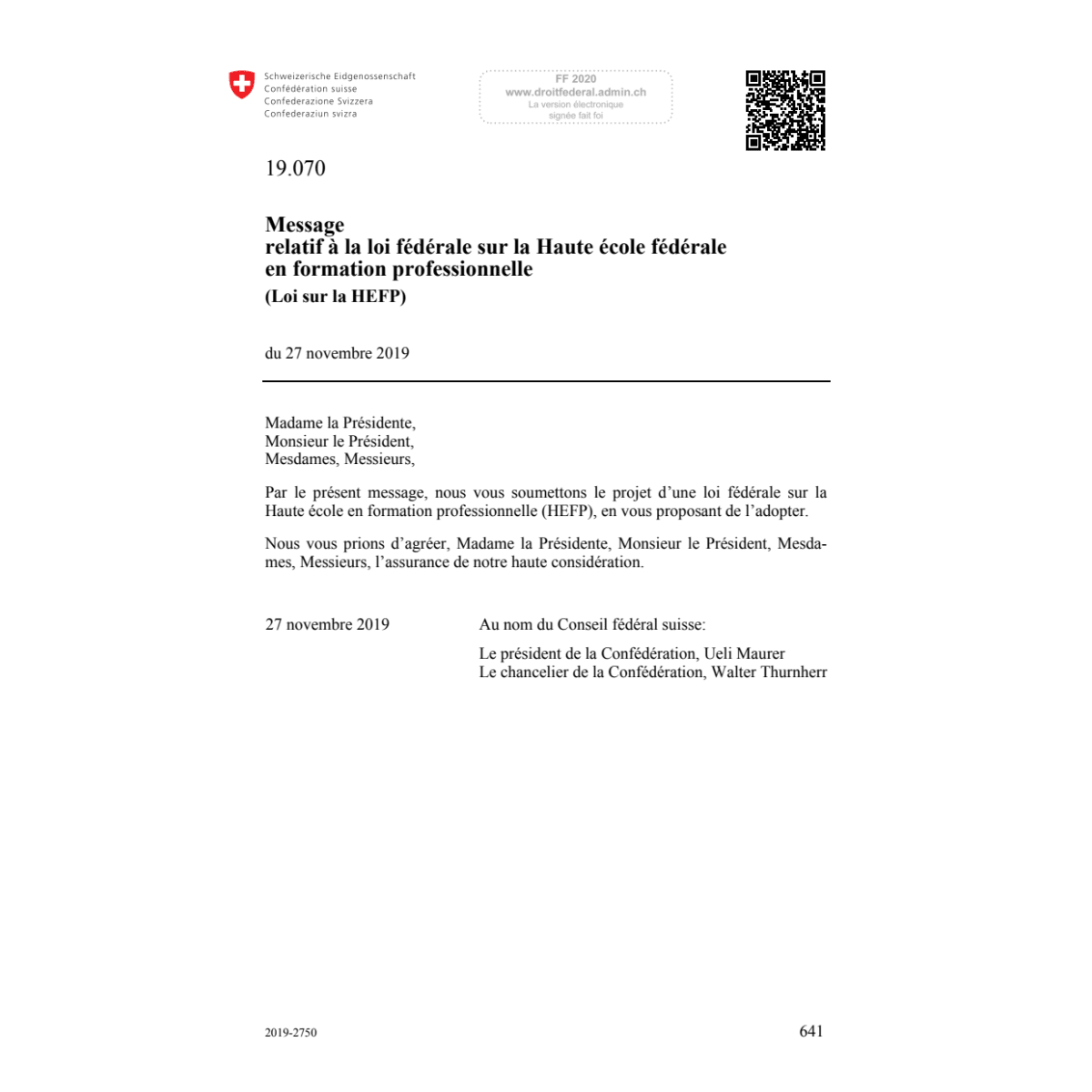 M LF formation professionn. HEFP 19.070