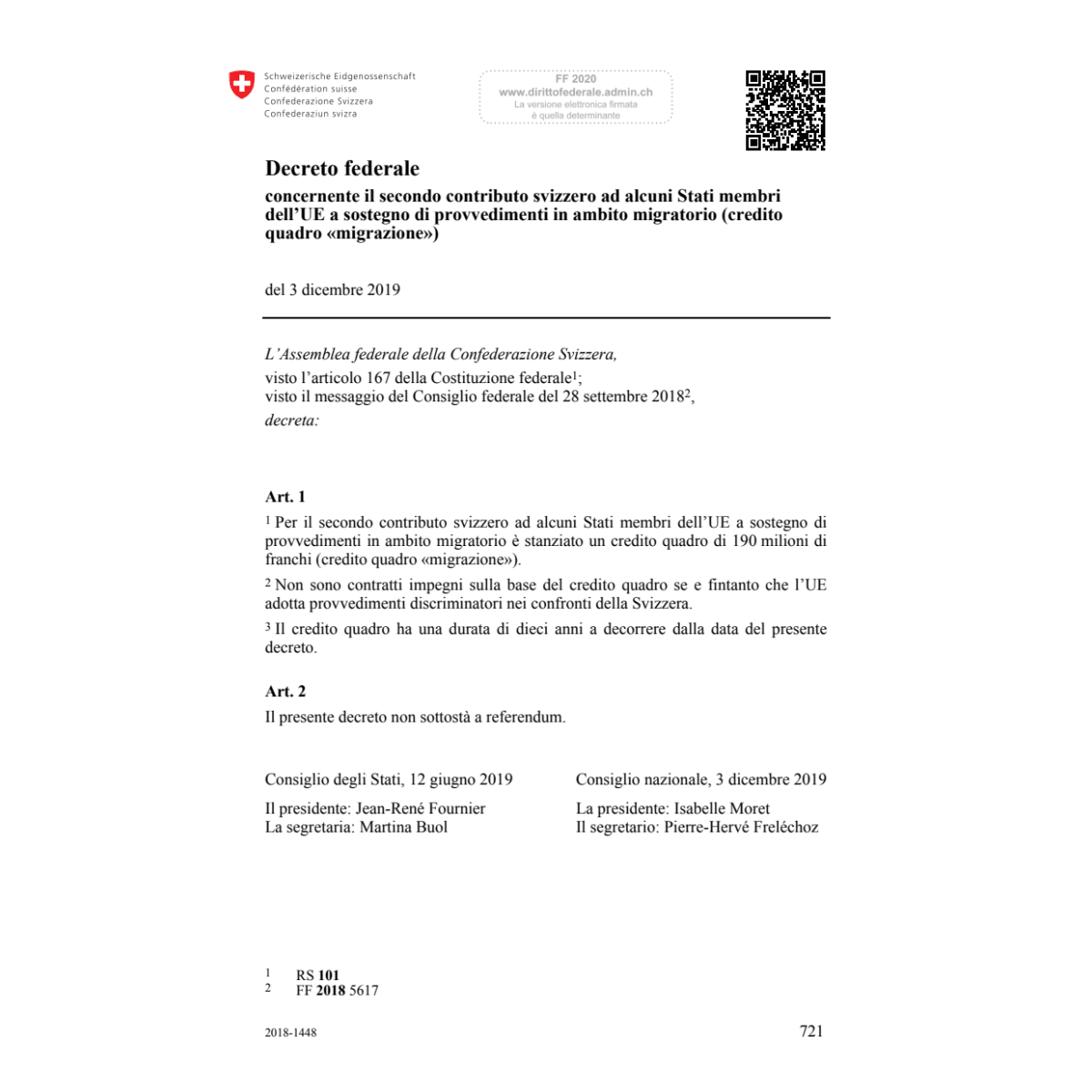DF credito quadro migrazione