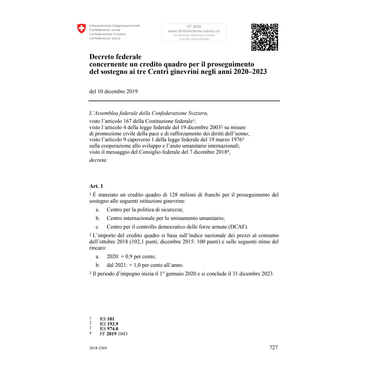 DF credito Centri ginevrini 2020–2023
