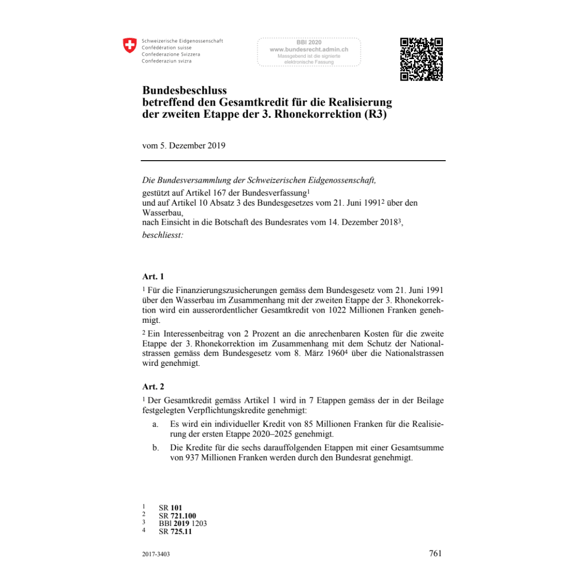 BB Gesamtkredit Rhonekorrektion (R3)