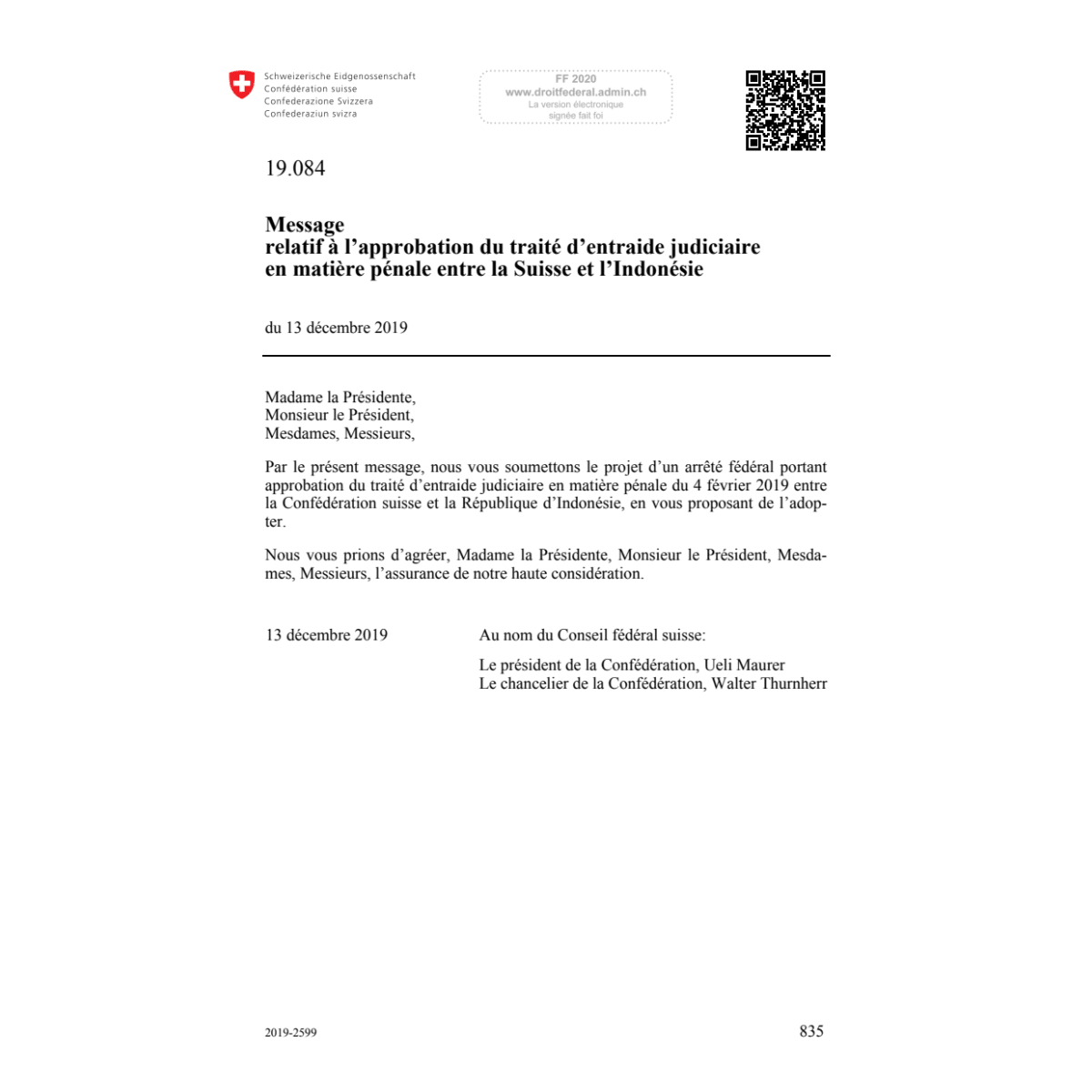 M approbation Suisse Indonésie 19.084