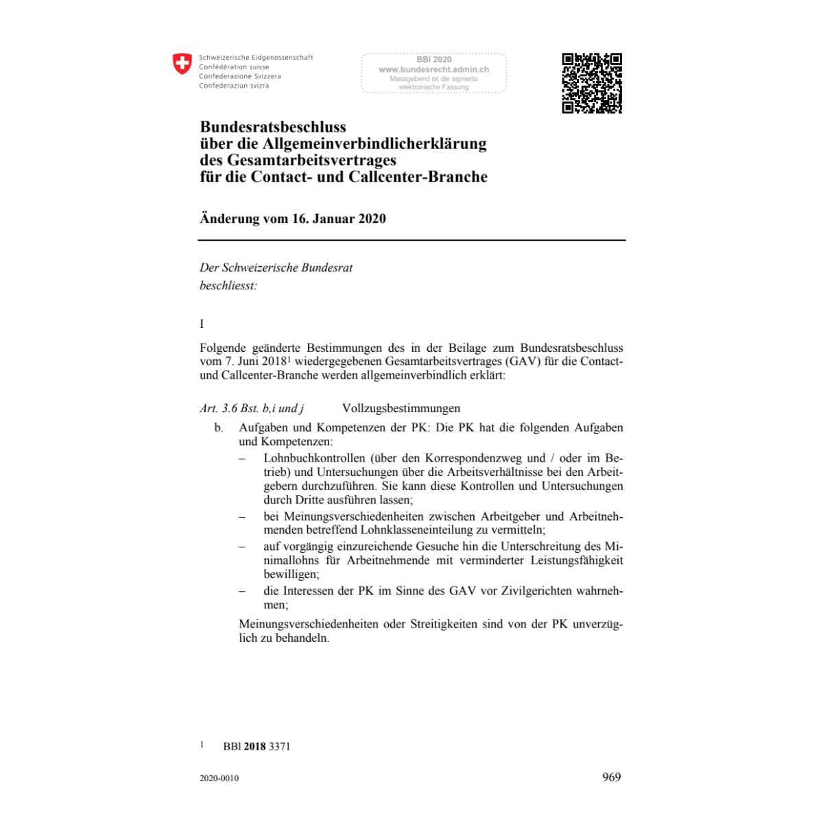 BRB Callcenter-Branche Änd. 16.01.20