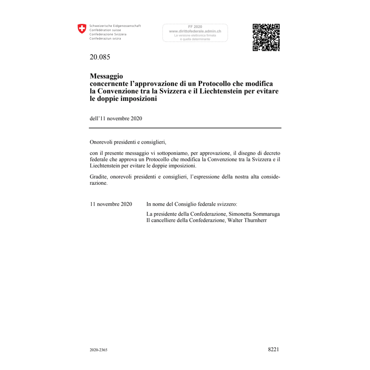 M Conv. Sui Li imposizioni 20.085