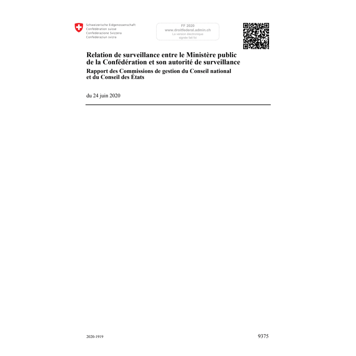 Relation de surveillance Ministère publ.