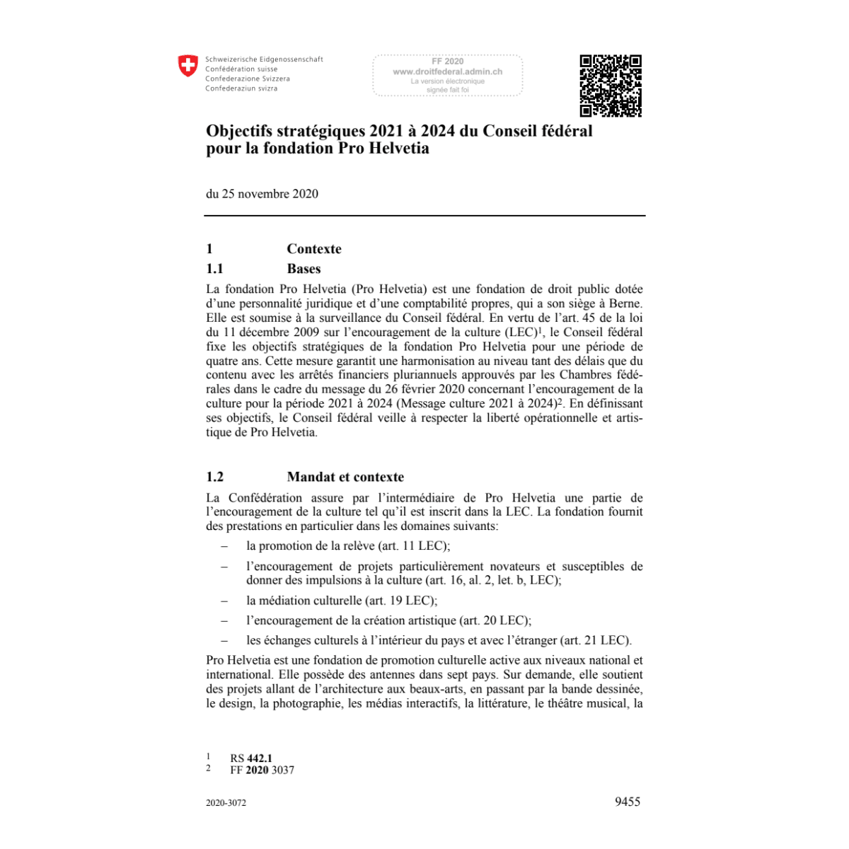 Ob. stratég. 2021 à 2024 CF Pro Helvetia
