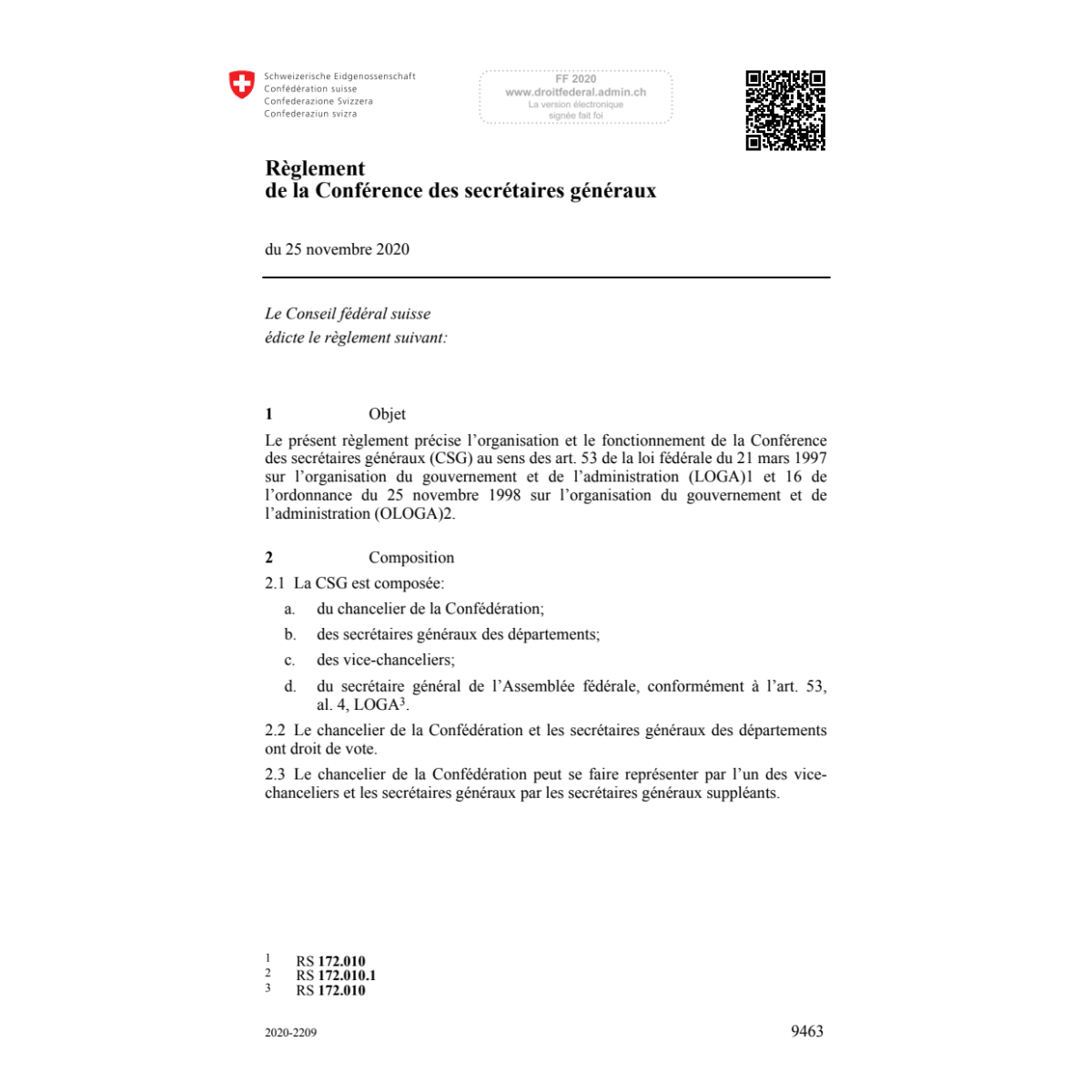 Règl. Conférence secrétaires généraux